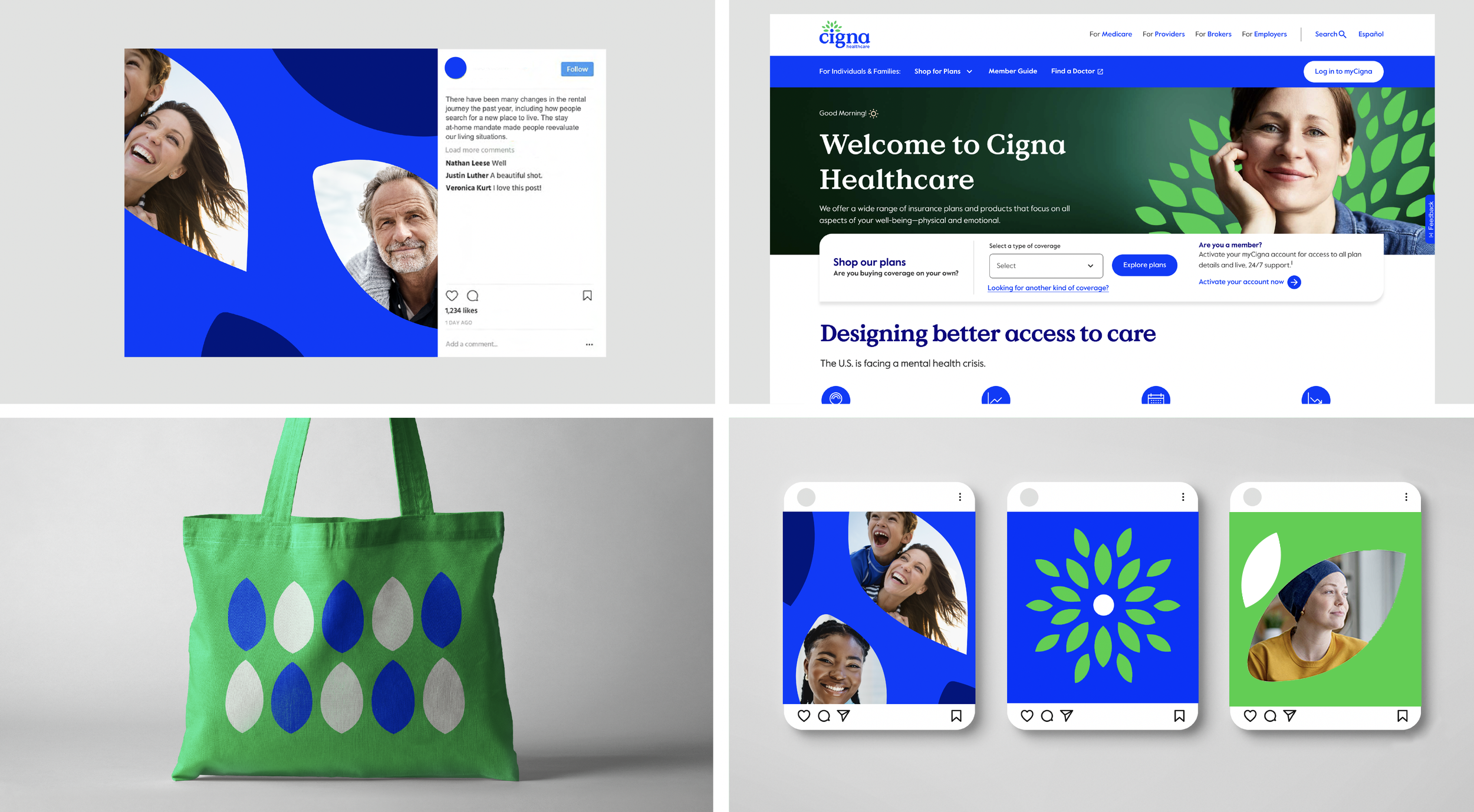    The leaf shape is a central element in the new visual system, embodying the brand's dedication to holistic care. The saturated blue and green represent trust, tranquility, and growth. 