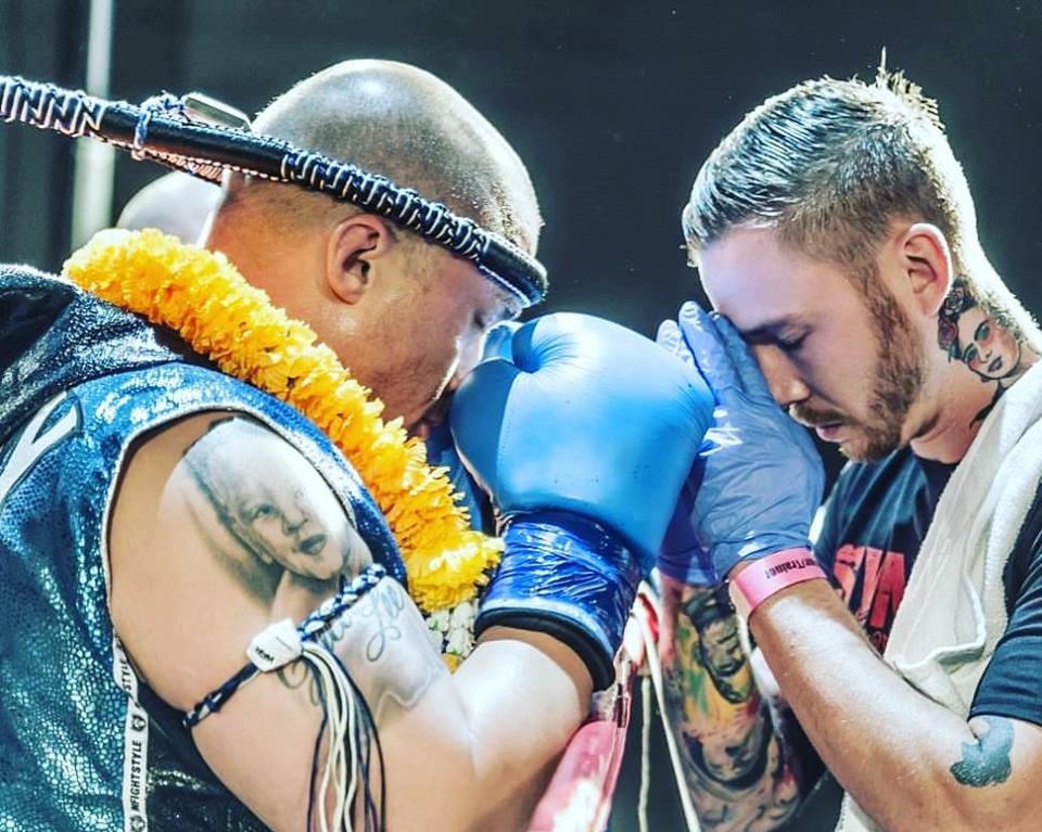 Joe performing a ceremonial prayer on former fighter and gym owner, Matt Coleman, prior to his fight.