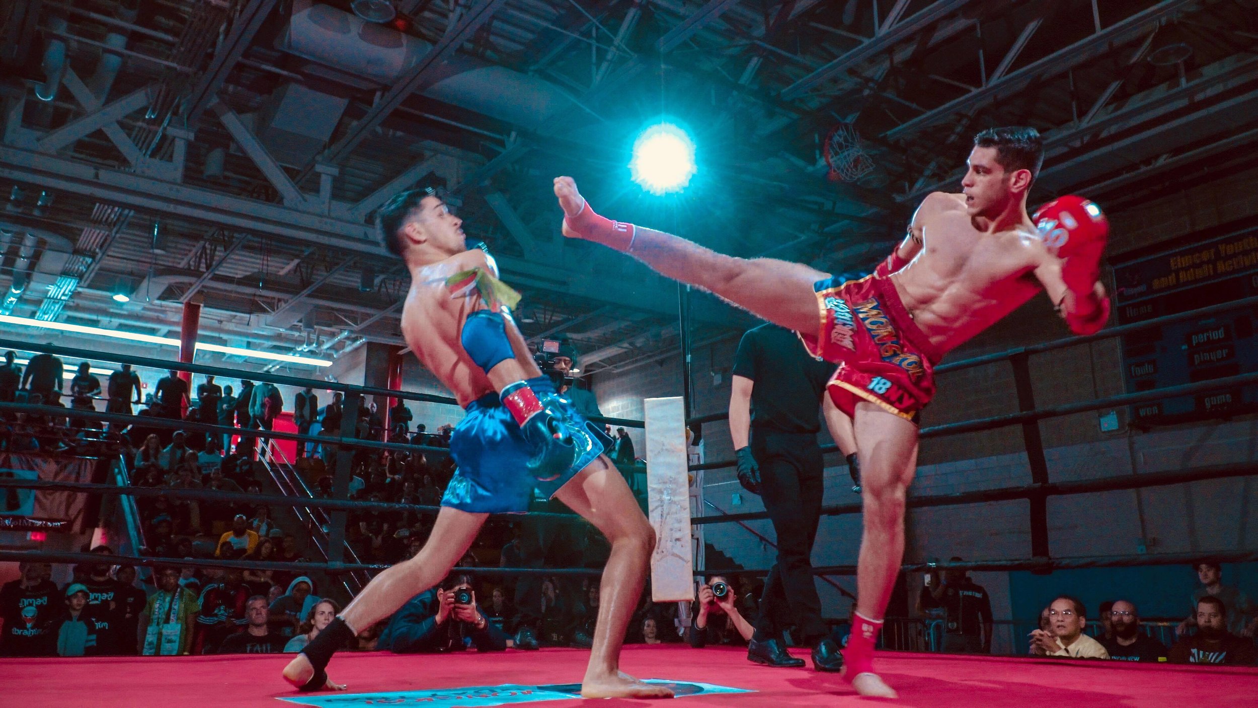 George slipping a head kick. He would go on to lose this fight in a hard fought and closely contested unanimous decision.