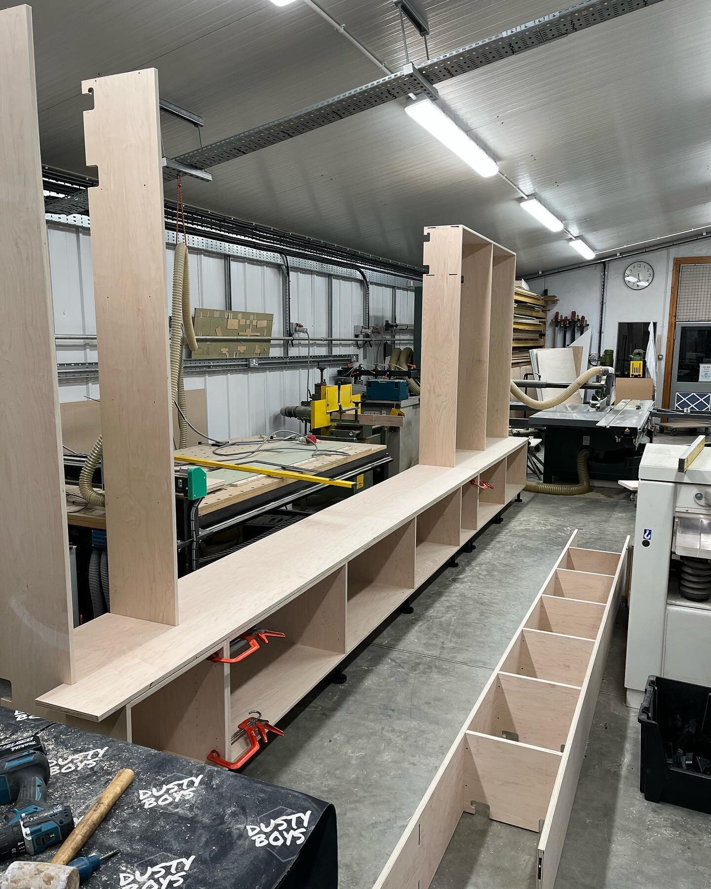 Another interesting job&hellip;The biggest media unit I have ever made. 6m long in a maple ply (birch ply alternative board.) Couldn&rsquo;t fully pre assemble in the workshop so fingers crossed it fits on site. Pleased to have this one ready for ins