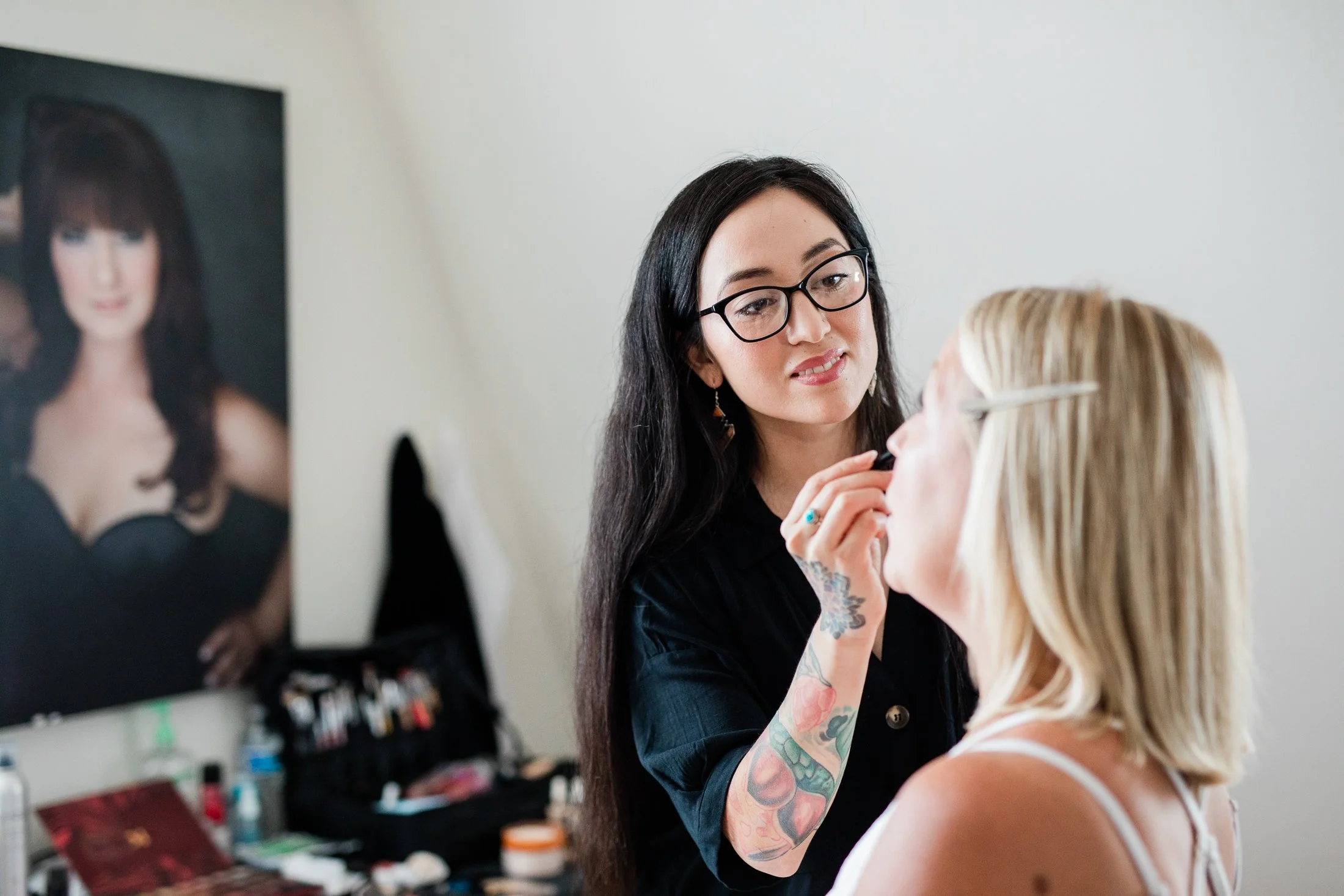 Ann getting ready for her 50 Over 50 portrait session in Houston with professional hair and makeup.