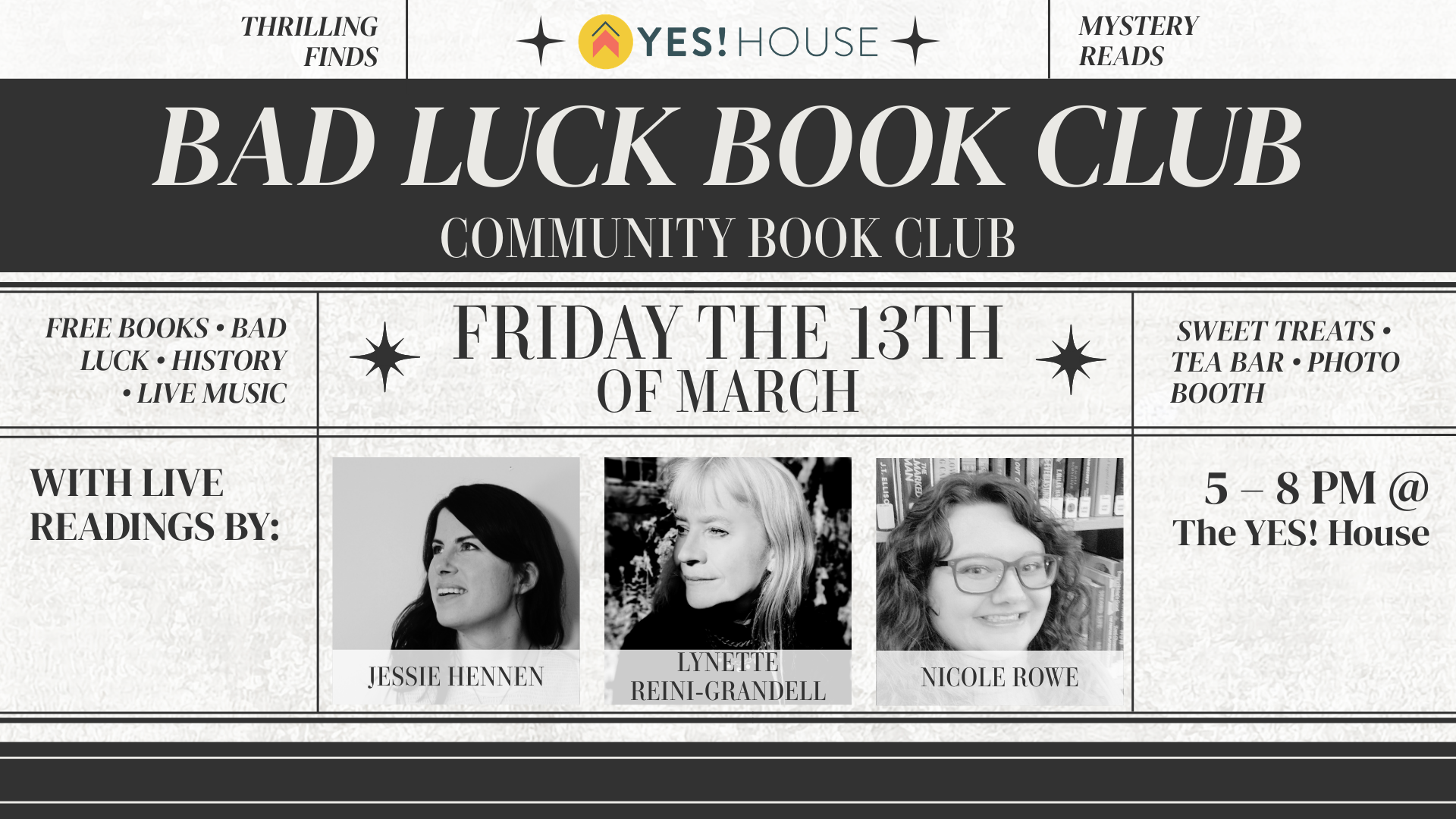 BAD LUCK BOOK CLUB: An Evening of Author Readings & Books — The YES! House