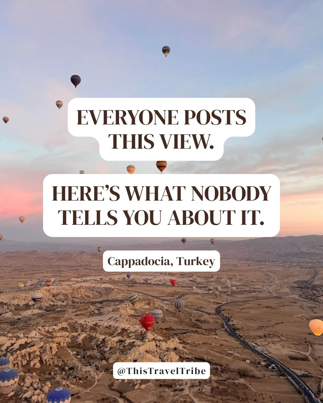Everyone posts the hot air balloon photo from Cappadocia. I was skeptical too.

Then I woke up at 5am, climbed into a basket, and floated over fairy chimneys as the sun came up over one of the most surreal landscapes on earth. 

Here&rsquo;s what nob