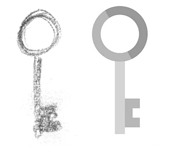 Initial sketch (left), final icon (right)