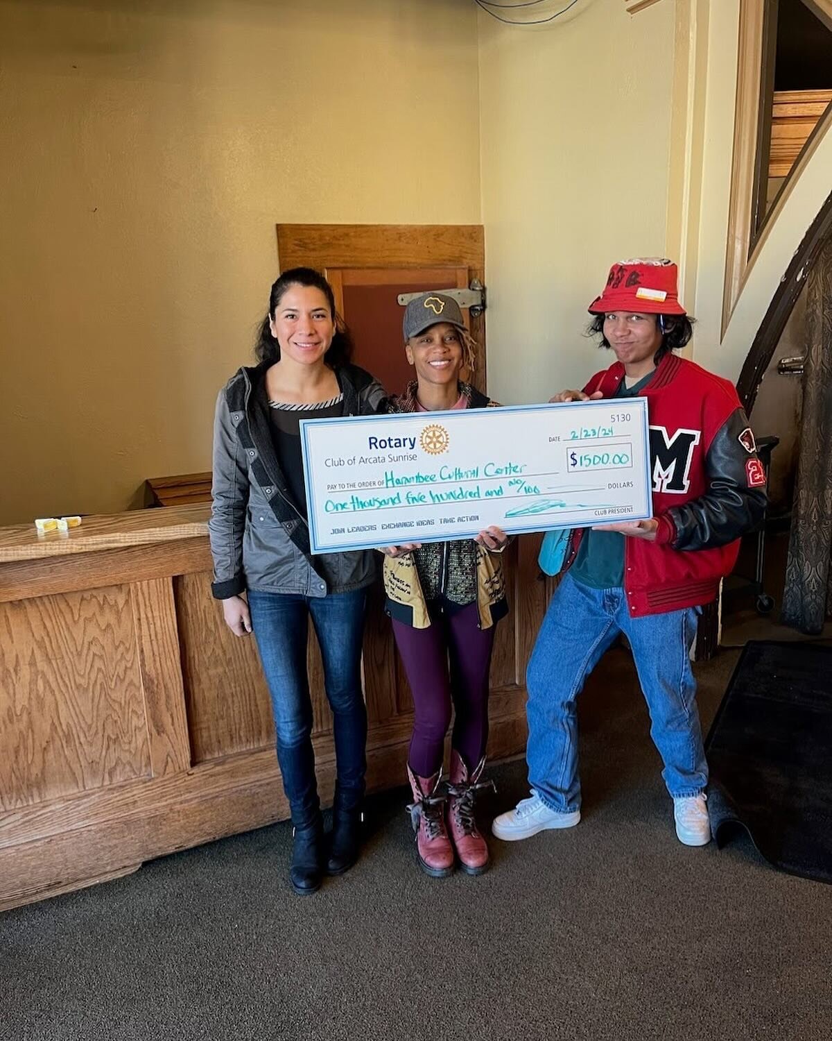 HC Black Music and Arts Association, a DreamMaker project of the Ink People, was honored to receive a donation from the Rotary Club of Arcata Sunrise, supporting HCBMAA's Harambee Cultural Center. 

The Cultural Center, located on 16th Street in Nort