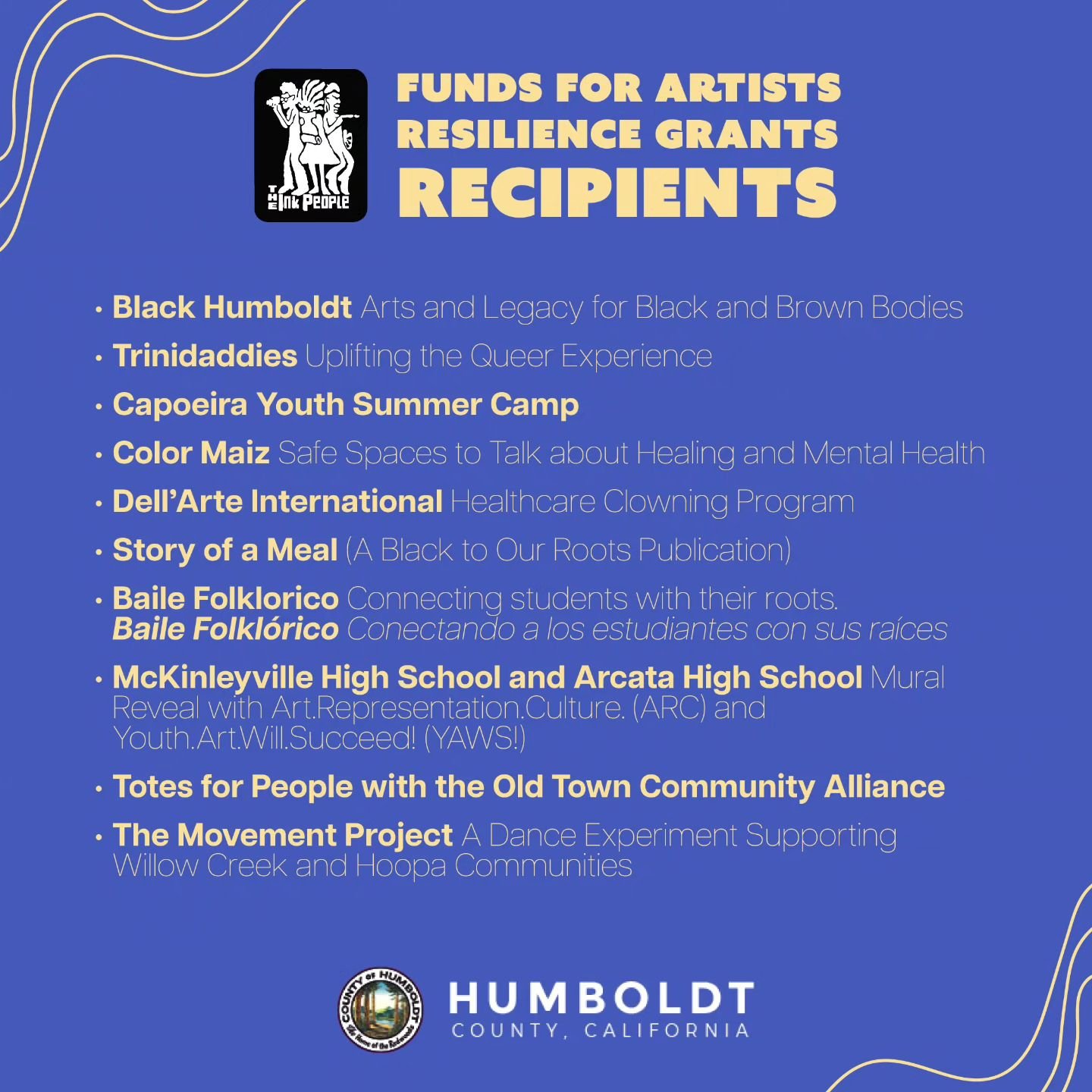 🎆We are thrilled to announce the recipients of the Funds for Artists Resilience Grant Program!

This opportunity supports the implementation of creative strategies and adaptive responses to address the challenges of our times.

Between the 18 recipi