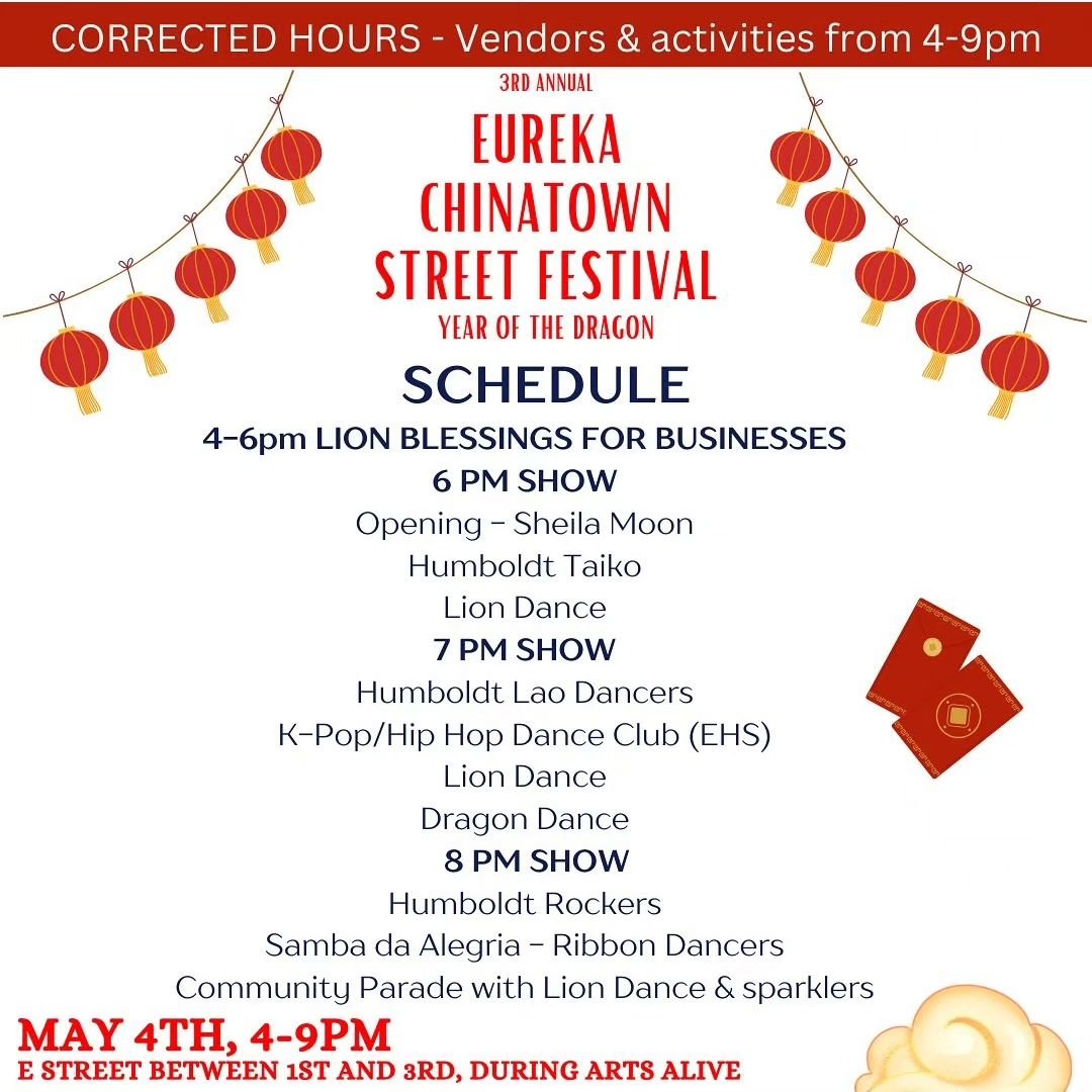 Eureka Chinatown Street Festival is today! Year of the Dragon 🐉 Vendors, dances, shows, food and more! 
@hapihumboldt
@eurekachinatownproject