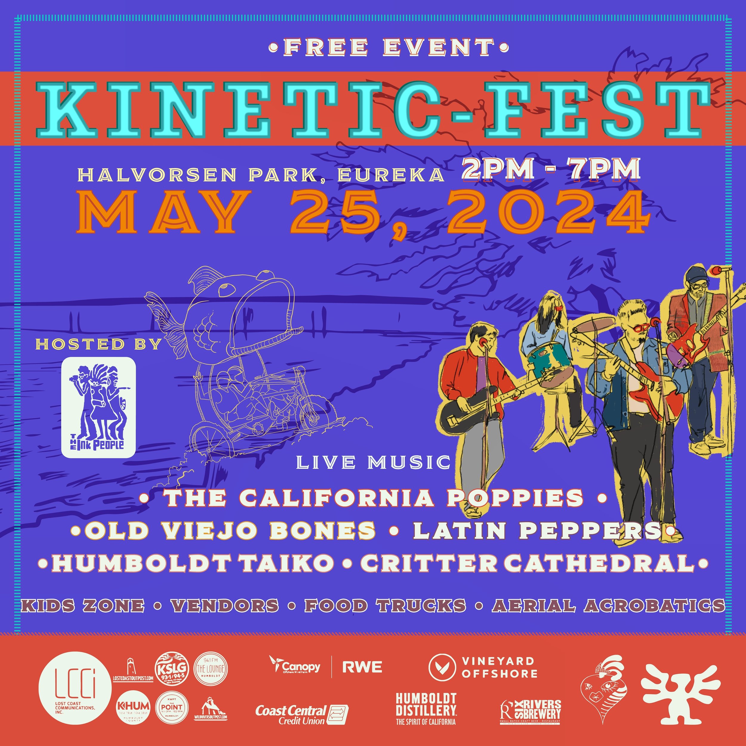 ✨ We are thrilled to announce we are hosting Kinetic-Fest this year! Join us for this free event on May 25 from 2pm - 7pm at Halvorsen Park in Eureka.

🕺🏽This family friendly festival will have live music, artisan vendors, tasty food trucks, captiv