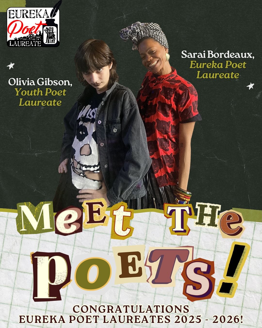 The City of Eureka &amp; the Ink People Center for Arts &amp; Culture are excited to announce the 2025 - 2026 Eureka Poet Laureates! Congratulations to Sarai Bordeaux, Eureka Poet Laureate &amp; Olivia Gibson, Youth Poet Laureate. These poets will se