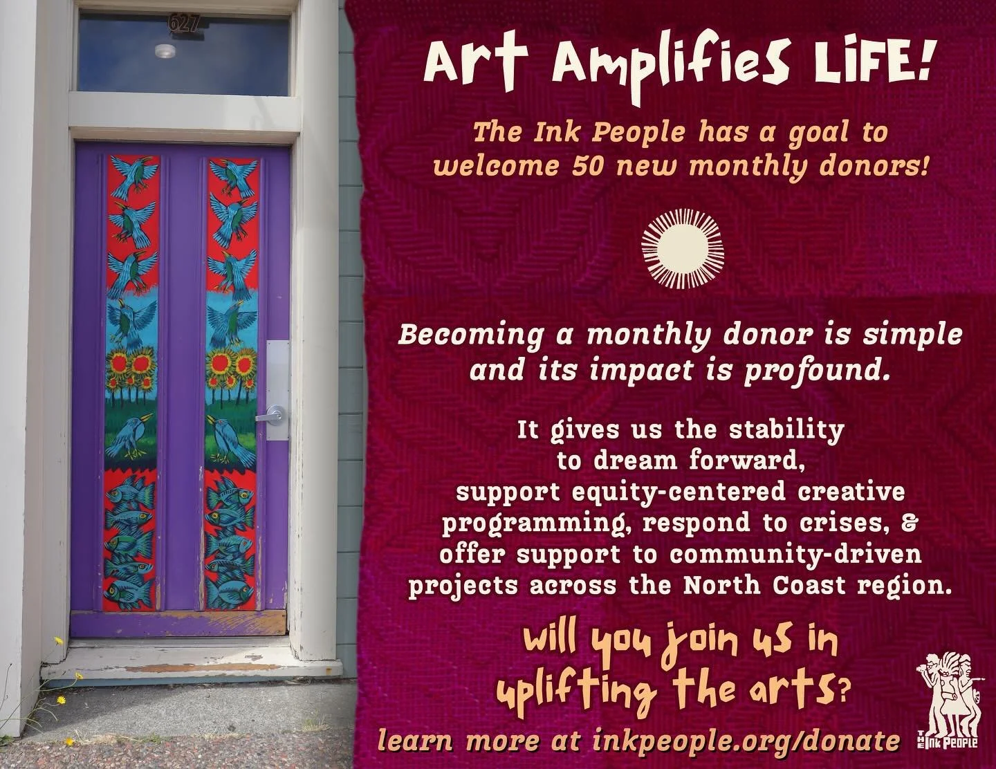 At the Ink People we believe art amplifies life!

We have seen community murals transform neighborhoods, cultural events affirm belonging and spark curiosity, and youth discover their life&rsquo;s passion through arts and culture programs. Cultivatin