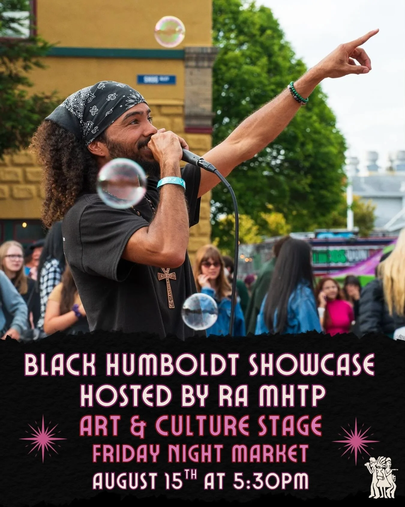 This Friday, August 15th, enjoy a variety of talent during the Black Humboldt Showcase hosted by Ra MHTP! Delight in these performances by local creatives at the small plaza in front of the Romano Gabriel Sculpture Garden on 2nd St during Friday Nigh