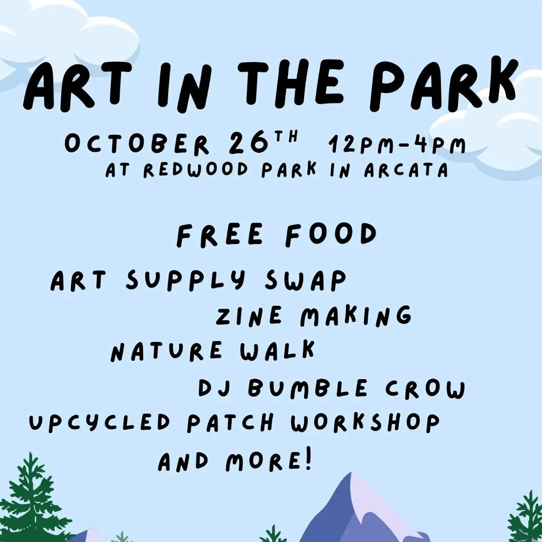 Art in the Park is this Sunday! 12pm to 4pm at Redwood Park in Arcata🌲🌟
Ink People will be tabling and doing linoleum block printing! Come by get some free food, make a zine, swap art supplies, and don&rsquo;t forget your umbrella and rain boots fo