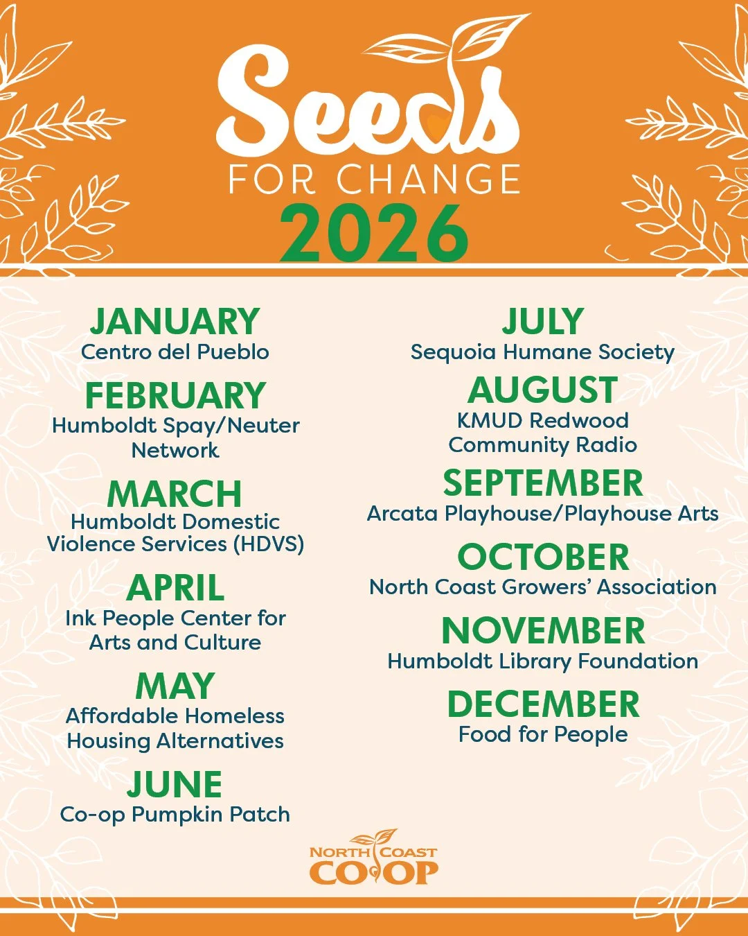 Thanks to your support, the Ink People was voted in for the 2026 Seeds for Change program! We are grateful to the artists, culture bearers, and community members who voted to support our programming. We will be present at North Coast Co-op locations 