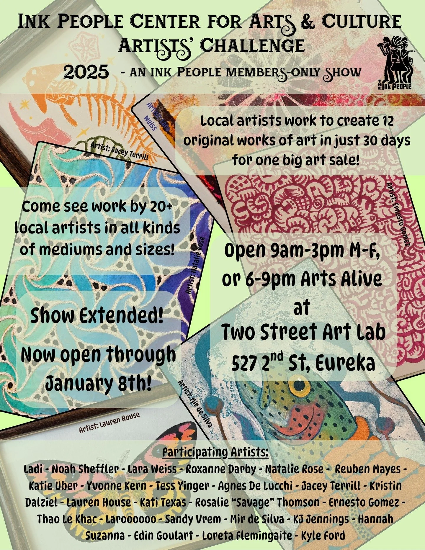 The Artists Challenge show is open through January 8th! Come by the 2 St. Art Lab, Mondays through Fridays from 9am to 3pm or visit during Arts Alive on Saturday January 3rd from 6pm to 9pm. 

More than 20 local artists participated this year and too