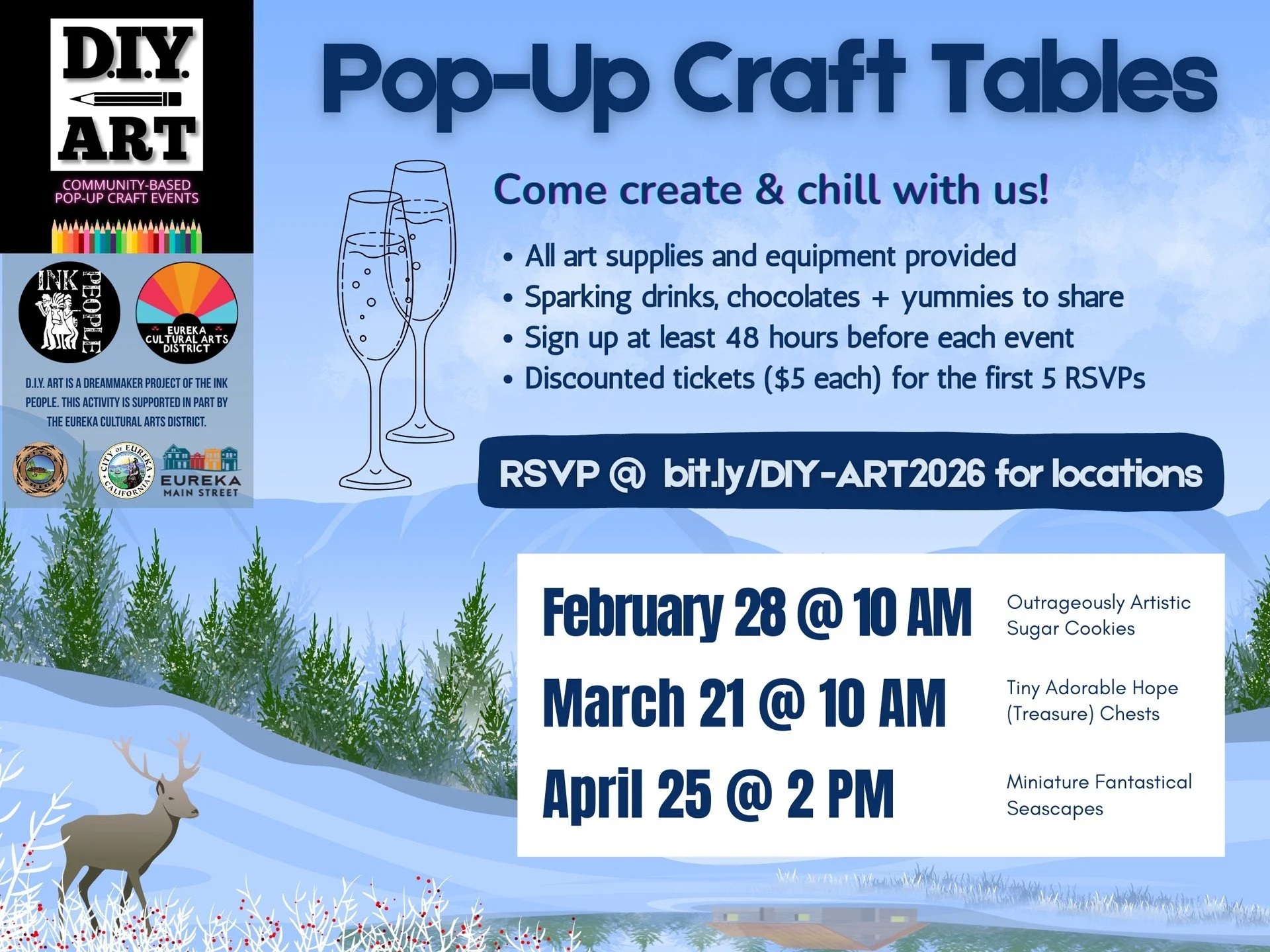Come one, come all, and get crafty with us! Each month we&rsquo;re getting our hands on a new project around a nice long table filled with sparkling beverages, chocolates, and other goodies. Sign up at: bit.ly/DIY-ART2026

D.I.Y. Art is a new DreamMa