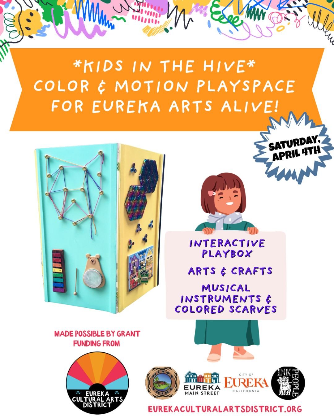 *kids in the hive* received a mini-grant to host free Pop-Up PlaySpaces in the Eureka Cultural Arts District. We'll host one PlaySpace during Eureka's Arts Alive! on April 4th. We're very excited to participate in this vibrant celebration of arts &am