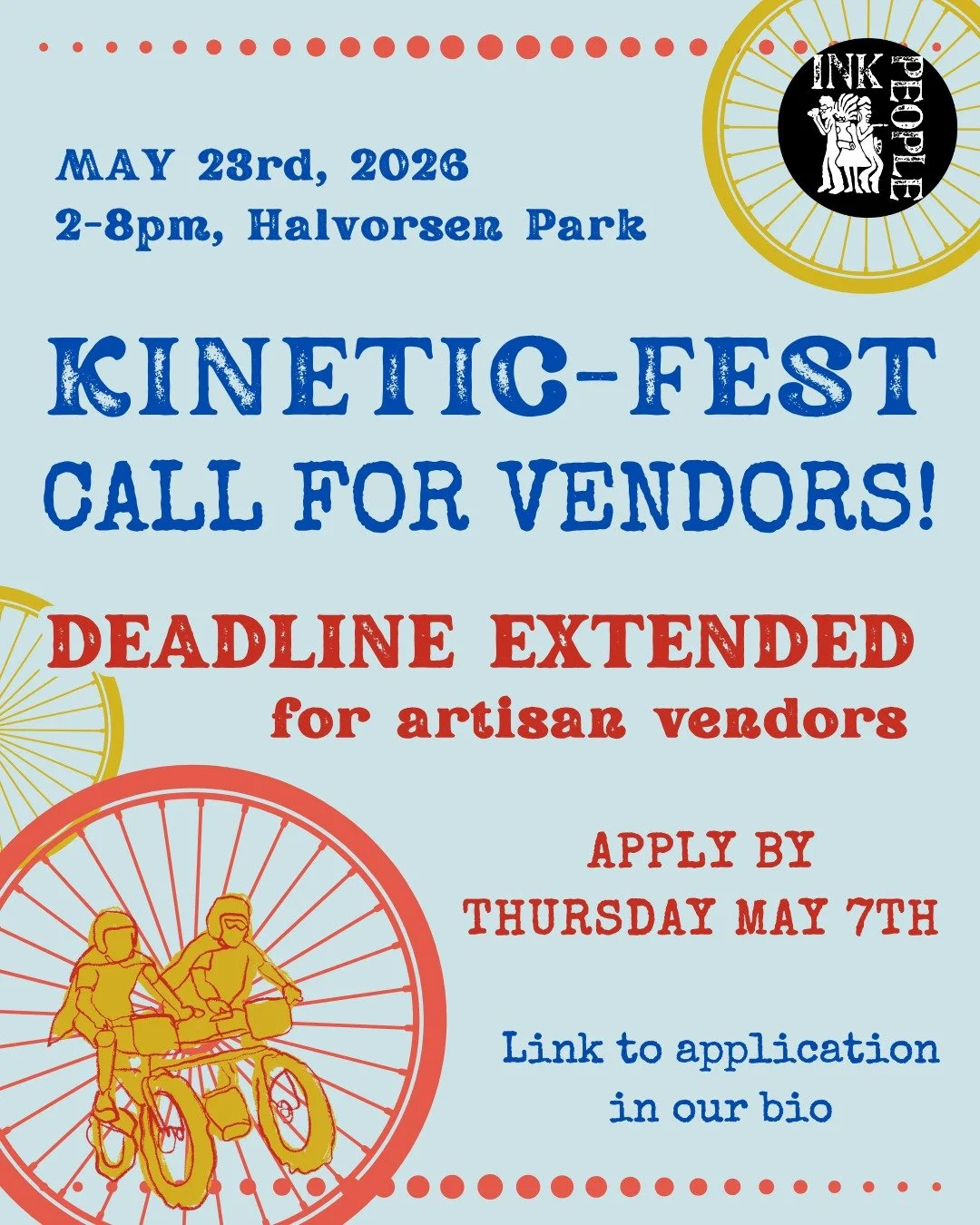 Deadline extension for artisan vendors! 
Apply by Thursday May 7th at 11:59pm, link to apply in our bio. Having trouble opening the link? Type www.tinyurl.com/KineticArt2026 into your browser to access. Submitting an application does not guarantee ac