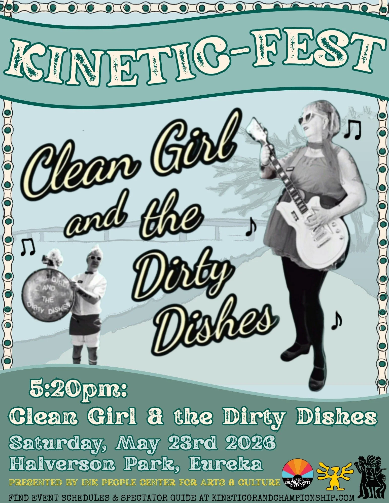 Rocking the Kinetic-Fest stage is Clean Girl and the Dirty Dishes! Catch their set at 5:20pm at Halverson Park, Eureka.
Clean Girl and the Dirty Dishes are a Greasy-Spoon, Bargain Budget Kitsch'n Garage Rock Duo! 

Kinetic-Fest is a free event this S