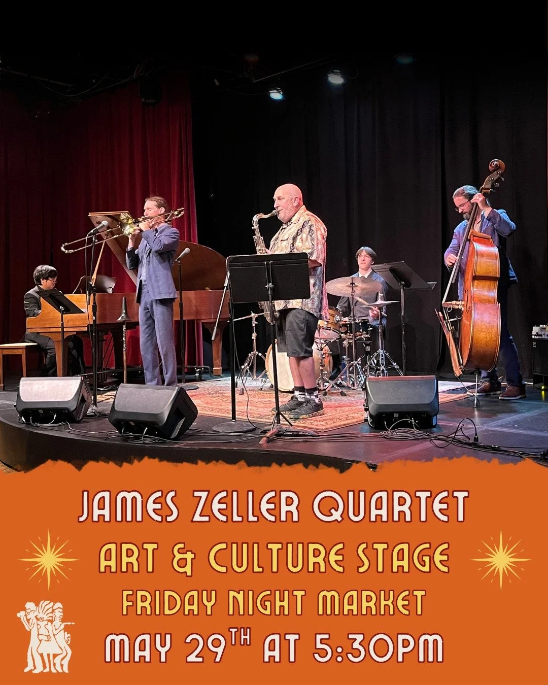 TODAY at Eureka Friday Night Market! Visit the Arts and Culture stage at 315 2nd St. where local musicians will perform in front of the Romano Gabriel Sculpture Garden. 

The James Zeller Quartet featuring Matt Seno, piano; Dave Wilson lll, bass; Ram