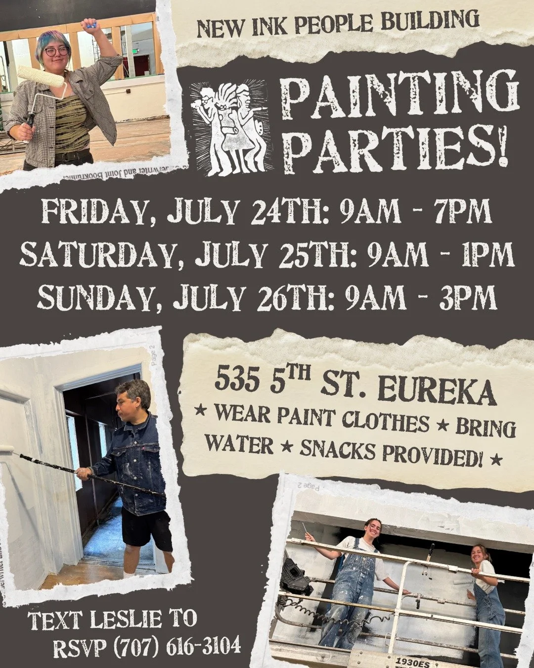 Another weekend of painting approaches! Be part of the Ink People&rsquo;s transition to 535 5th St. and get a sneak peek of the new building this Friday, Saturday, and Sunday. Folks will be gathering to paint walls; bringing us another step closer to