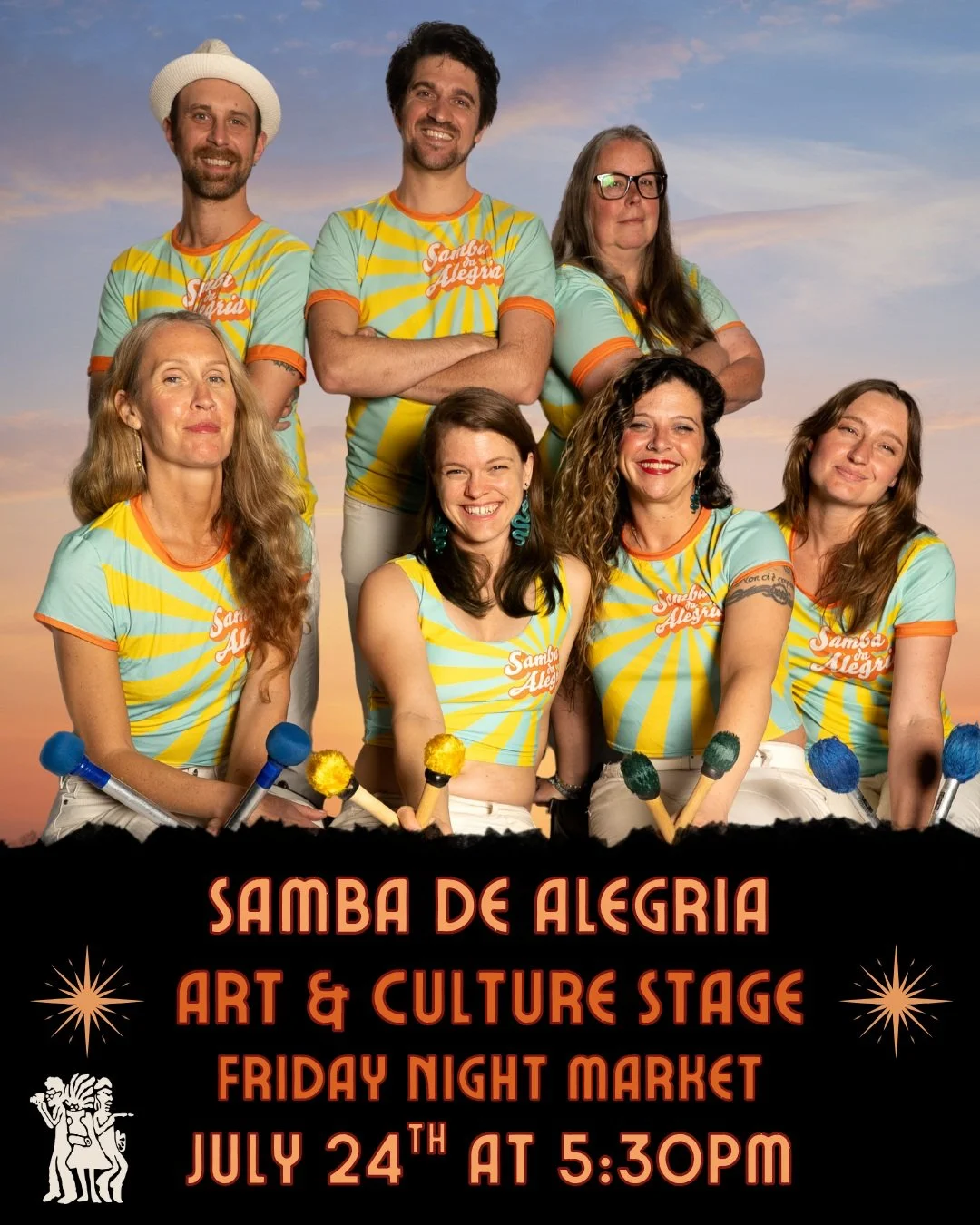 Tomorrow during Eureka Friday Night Market, delight in the music and dance of Samba de Alegria! Beginning at 5:30pm on the Arts &amp; Culture Stage at 315 2nd St., in front of the Romano Gabriel sculpture garden. 

Samba da Alegria, a DreamMaker prog