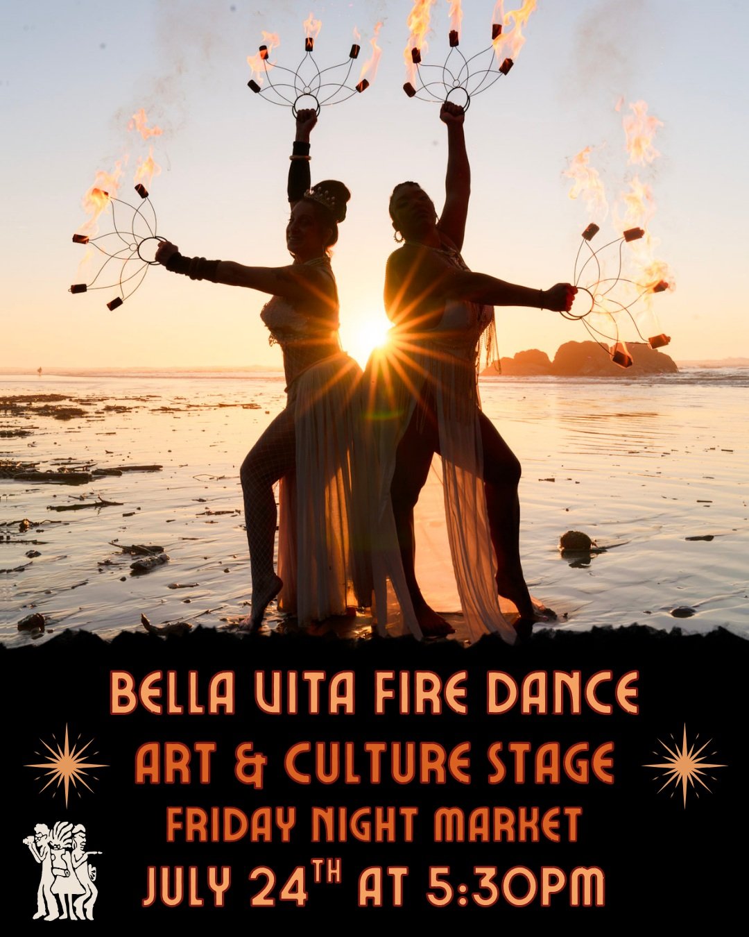 This Friday, August 7th at the Art and Culture Stage, Bella Vita Fire Dance presents Goddess Alchemy🔥

Catch their magical performance at 315 2nd St. during Friday Night Market! Celebrate art, dance, and music as Bella Vita Fire lights up the night 