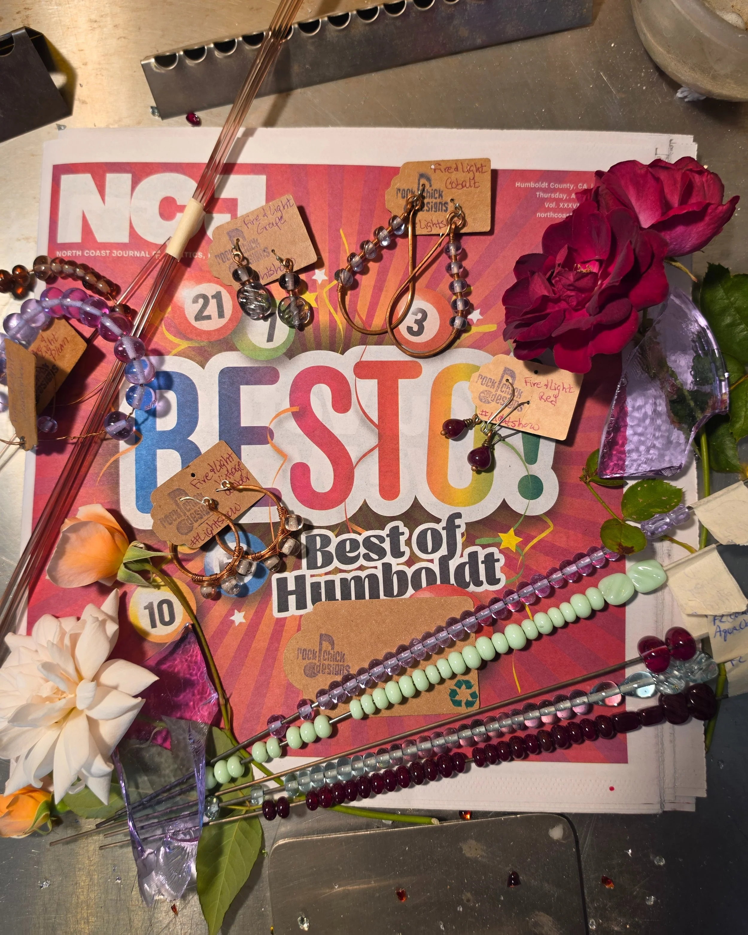 Congratulations to Monica Topping-Adams aka Rock Chick Designs for being voted Best Craft Artist in the 2026 North Coast Journal Best of Humboldt! 

Her jewelry is created by recycling glass bottles into beads and salvaging copper wire. As Administra