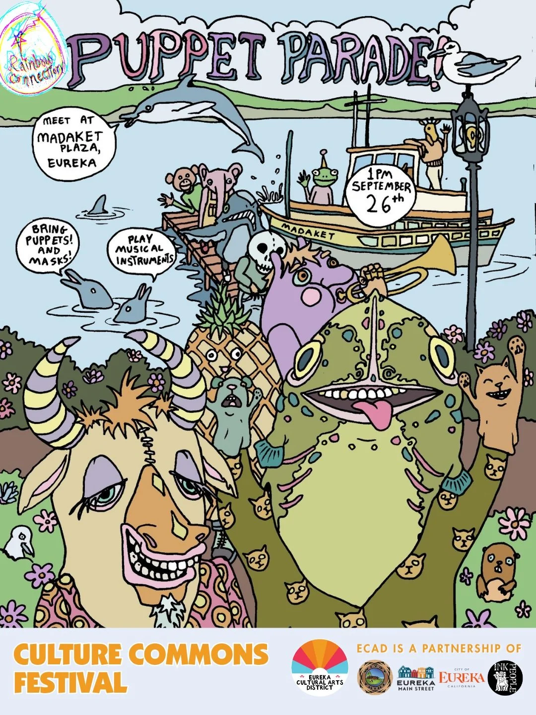 Puppet Parade at the Culture Commons Festival! 
Gather in community with your puppets, masks, and musical instruments on Saturday, September 26th. The parade will kick off at 1pm. Meet at the Madaket Plaza in Eureka to participate. 

Represent your c