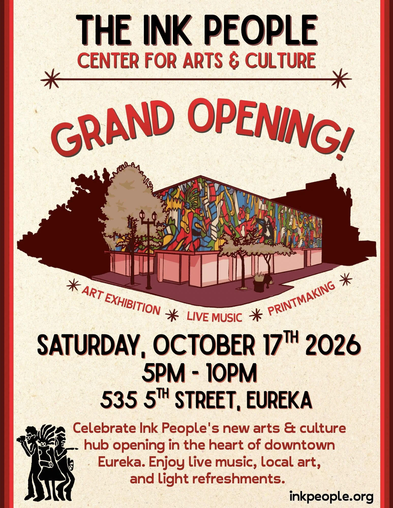 Get ready to get creative, a new hub for arts &amp; culture is here! 
Next Saturday, join the Ink People for a ribbon cutting and grand opening celebration of our new location in the heart of downtown Eureka! 

The ribbon cutting, with support from t