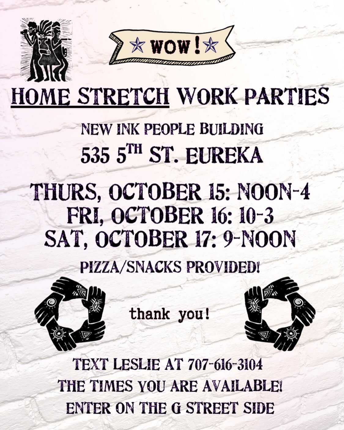 Hey everyone!
We are soooo close to the grand opening and there are many small tasks that would been for from extra hands and hearts. Is this you?
Work parties: 
Thursday October 15, noon-4, Friday October 16: 10-3; Saturday October 17: 9-noon
Pizza/