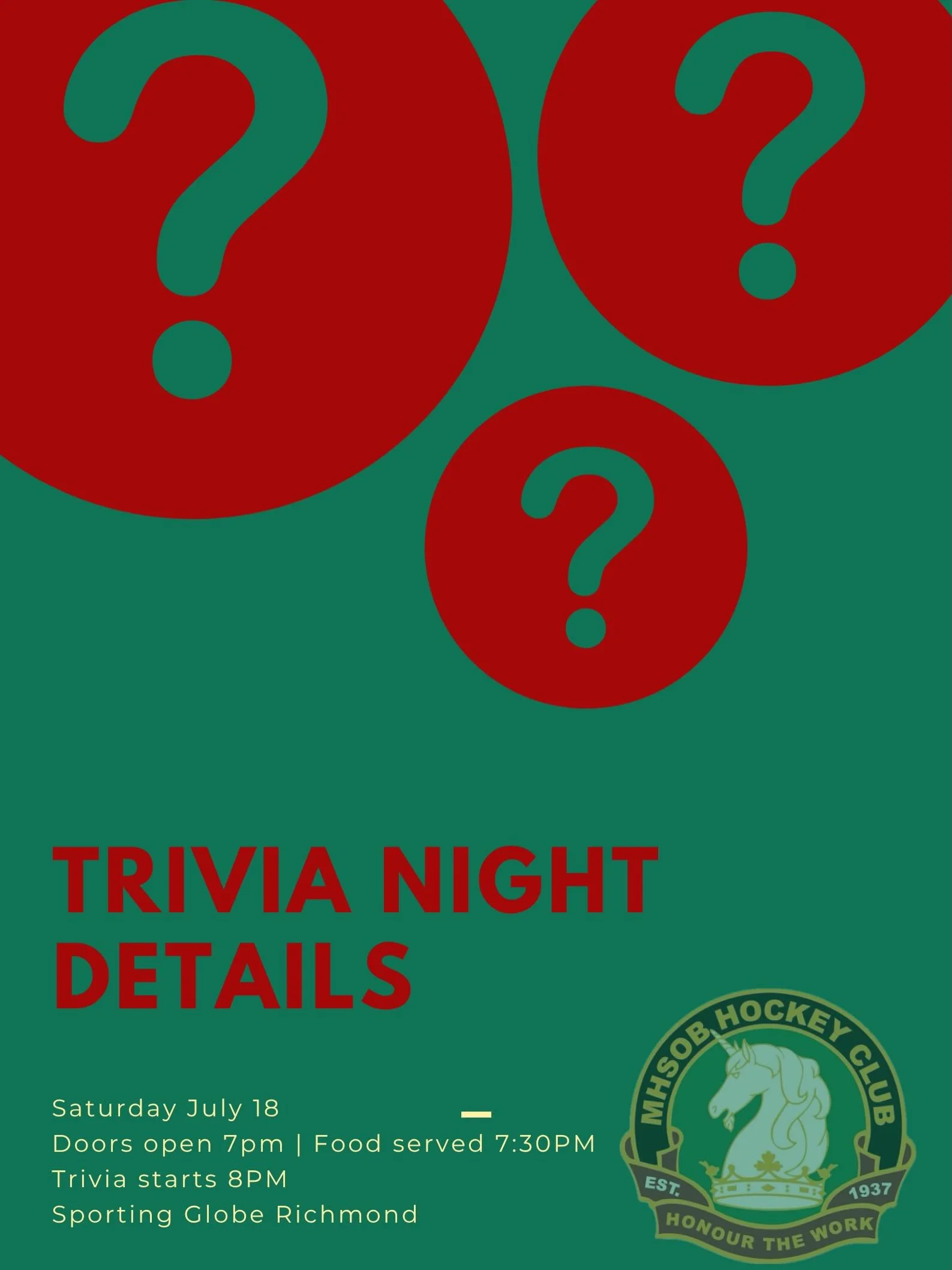 Trivia Night tickets are live! Purchase now via link in bio or teamapp! Price rise on 3rd July!