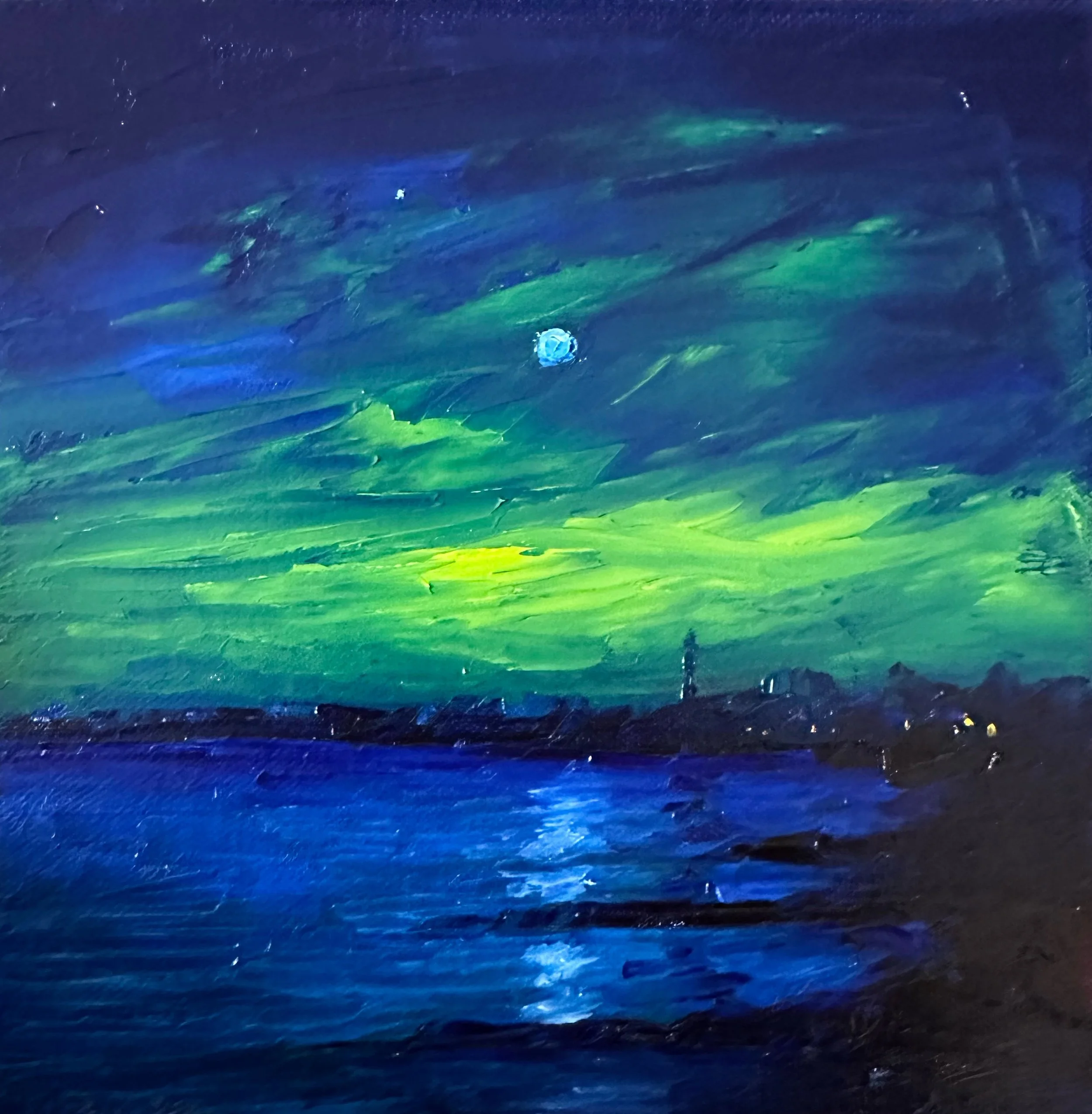 Moon and Venus over Helltown 8x8 oil on canvas.JPG