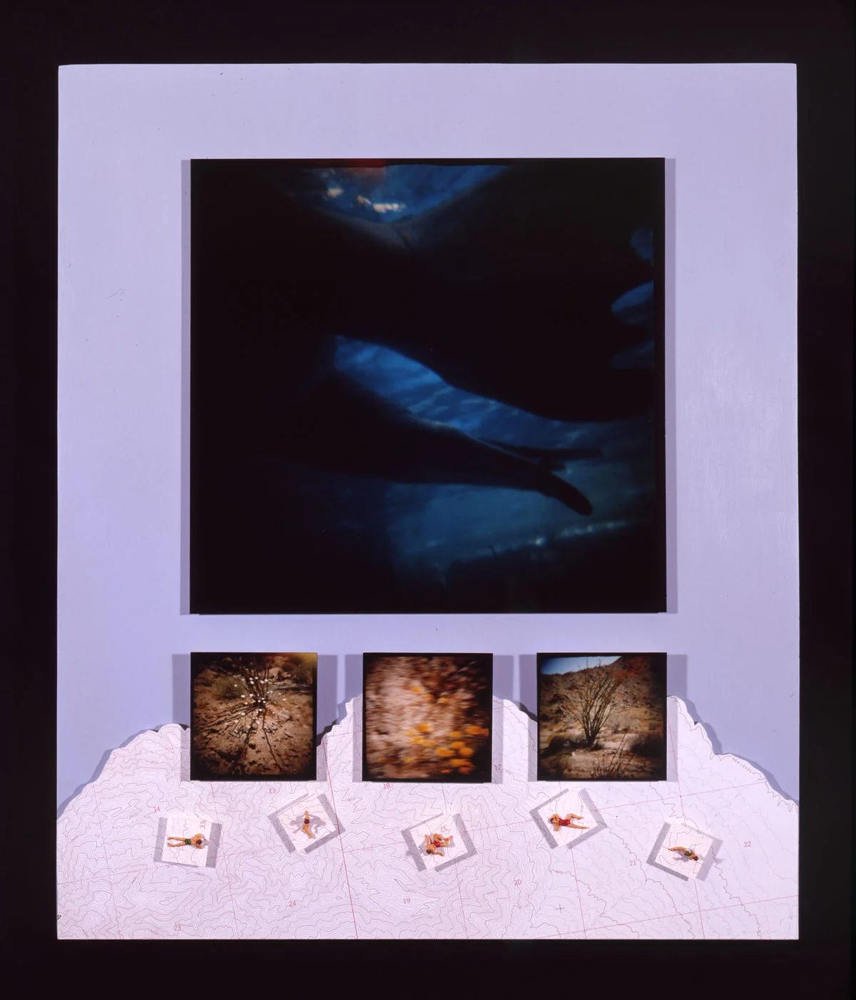 Real Estate Fate 20”H x 17”W x 3”D, Cibachrome prints, topographic map, pencil, acrylic paint, scale model figures, masonite