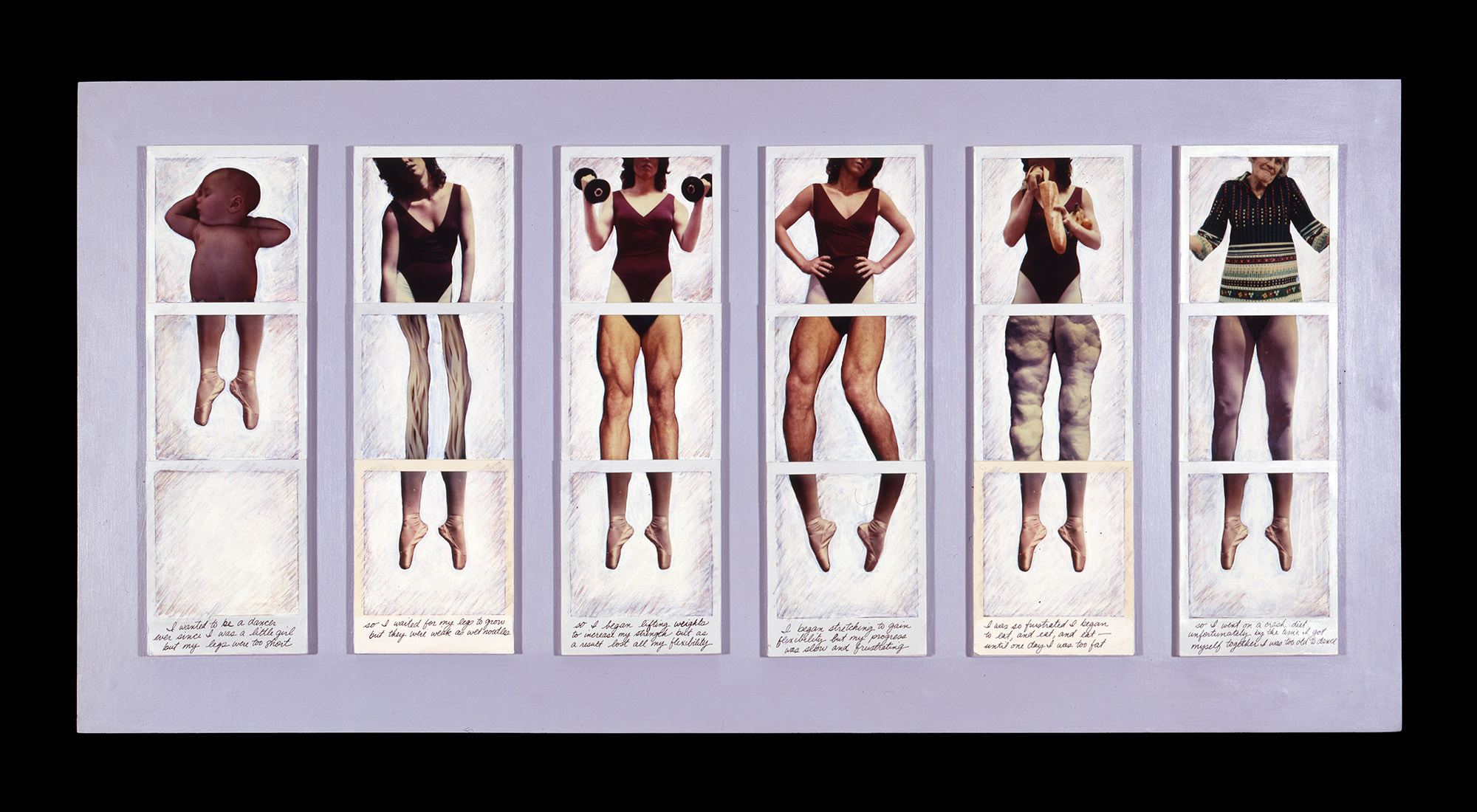 Dancer’s Nightmare 14”H x 24”W x 2”D, Polaroid SX-70 prints, colored pencil, acrylic paint