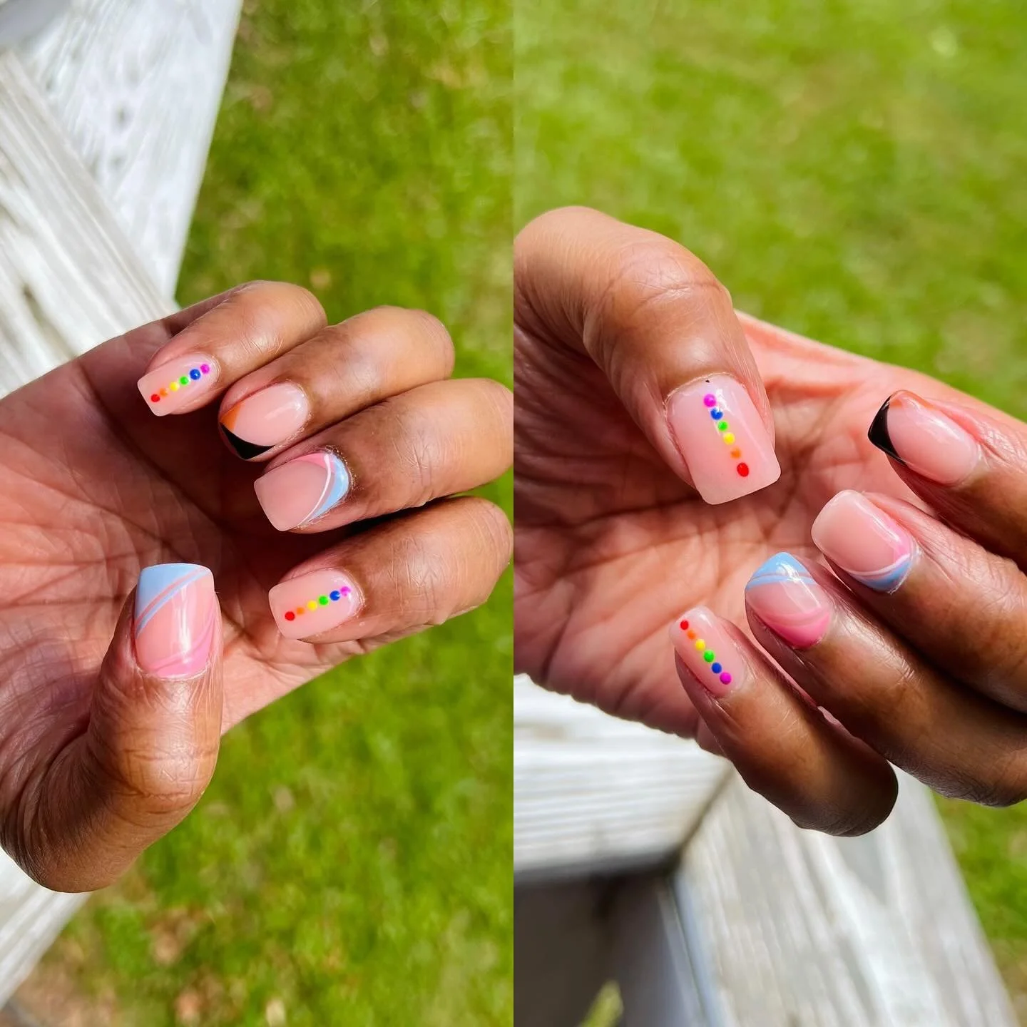 Before #PRIDEMonth ends, gotta thank @lindsey.lovenailspa for my nails 💅🏽 I showed her my inspiration from @amberandstonebeauty and the flag, and she came up with this. I love it! 

❤️🧡💛💚💙💜🖤🤎🩵🩷🤍