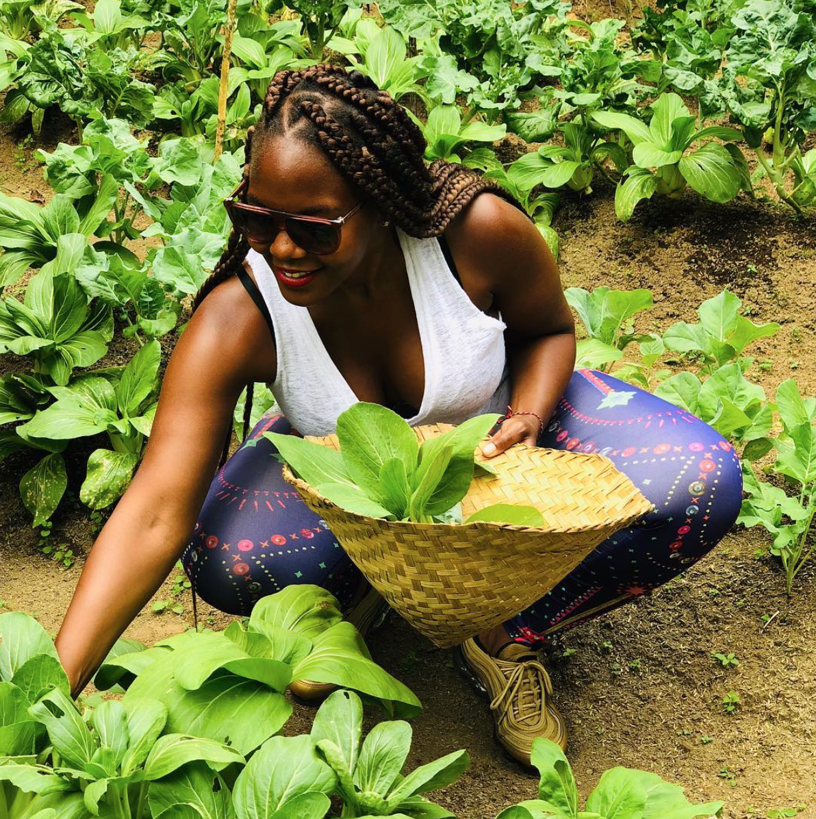 Chef Puttie in the garden grooming her greens!