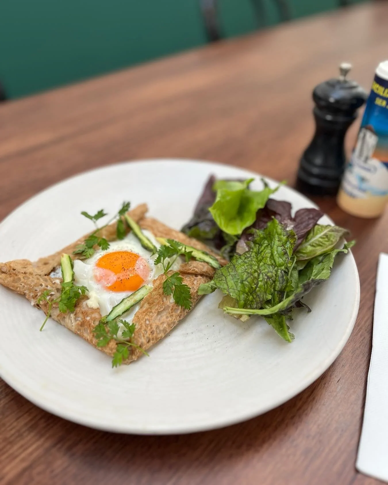 This weekend!
Gallette Complete - buckwheat crepe, Comte cheese, b&eacute;chamel, asparagus, organic spring greens + fried egg (and there&rsquo;s the option to add free range ham).
.
.
.
#weekendspecials #deliousfood #bertahobart #springfood