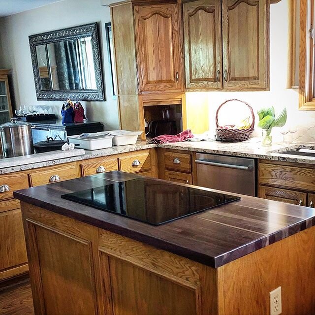 I can&rsquo;t believe I forgot to post this pic! This is the finished island top we built and installed for our awesome clients. #walnut #blackwalnut #islandtop #kitchendecor #kitchendesign #rcs #kansas