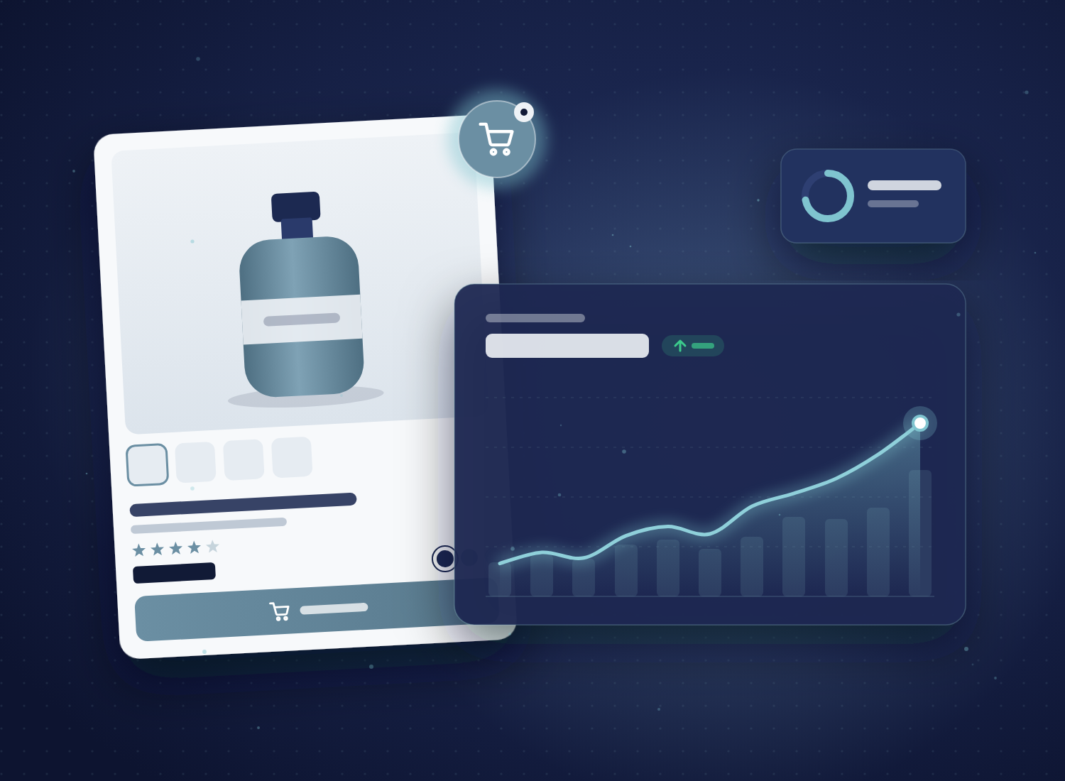 Ecommerce product page and rising revenue chart
