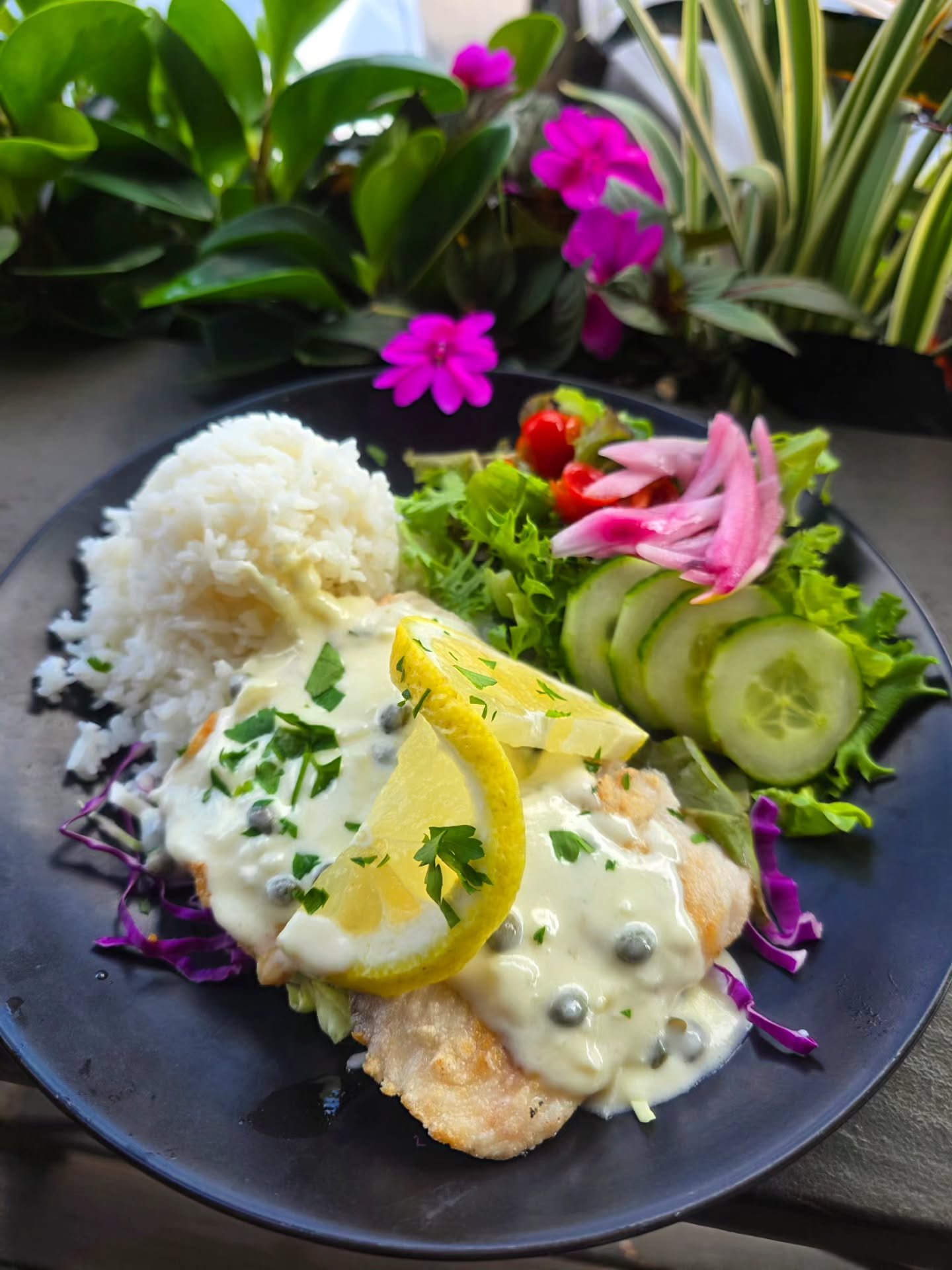 Today's lunch special; fresh Ono piccata. Locally caught 🎣 11am-3pm 808-332-7001