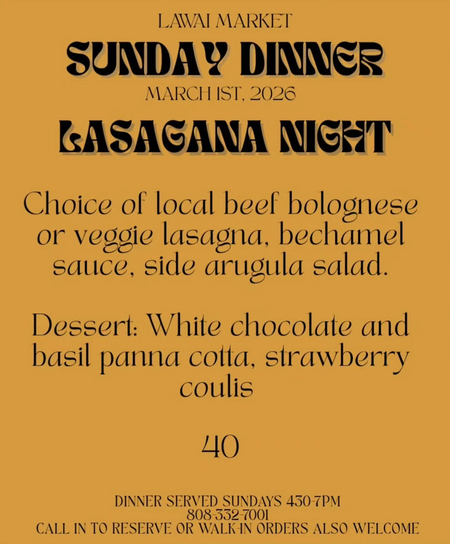 Tag a friend for a chance to win a free Sunday night dinner! 
1 comment= 1 entry
Repost to your story for an additional entry
Winner must be on Kauai and able to pickup on Sunday between 430-7pm 
Good luck!