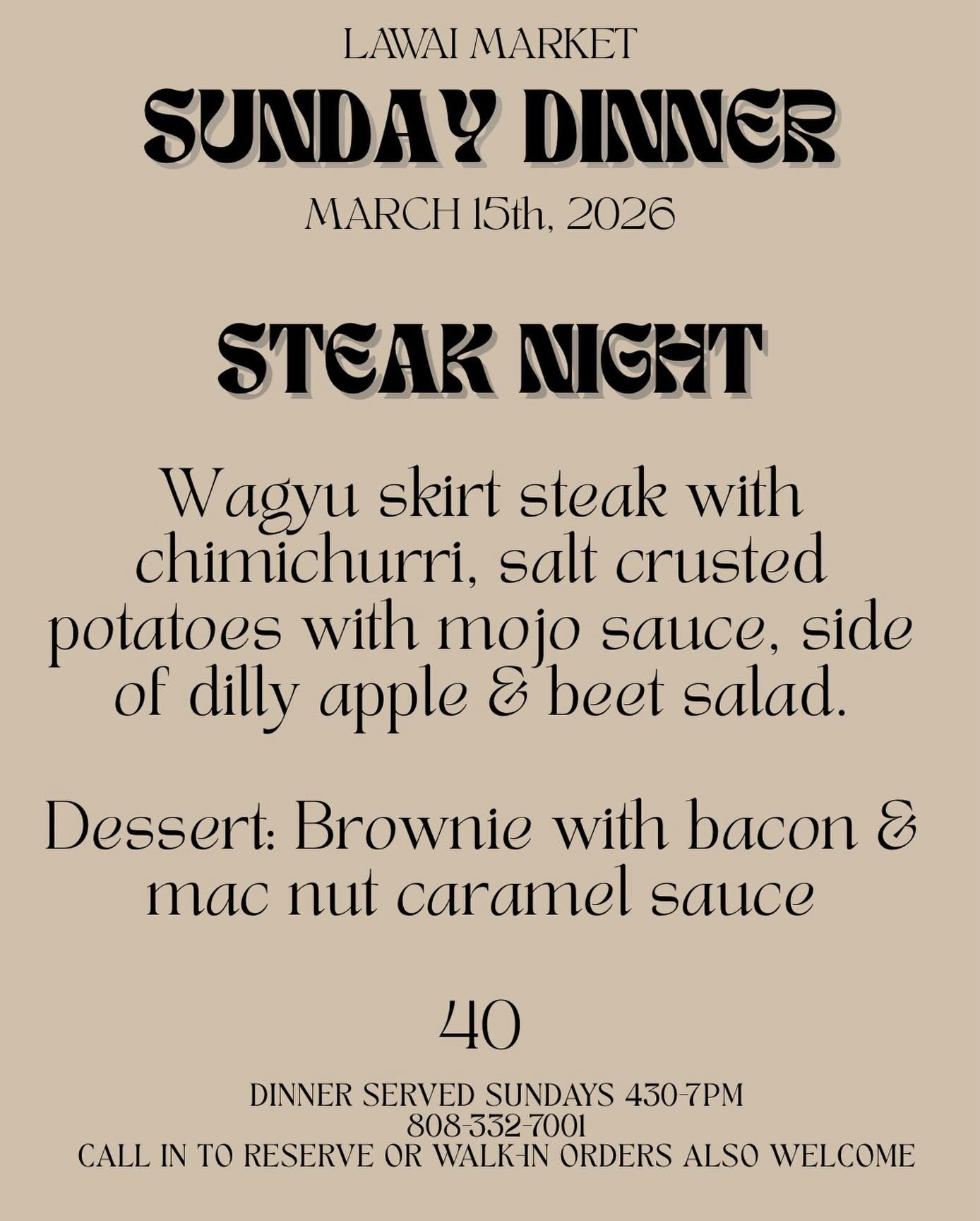 Tag a friend for a chance to win a free SUNDAY Night Dinner from Lawai Market! 
Winner must be following @lawaimarket 
Must be on Kaua&rsquo;i and able to pick up on SUNDAY between 430-7pm
Winner to be announced Saturday
1 comment = 1 entry unlimited