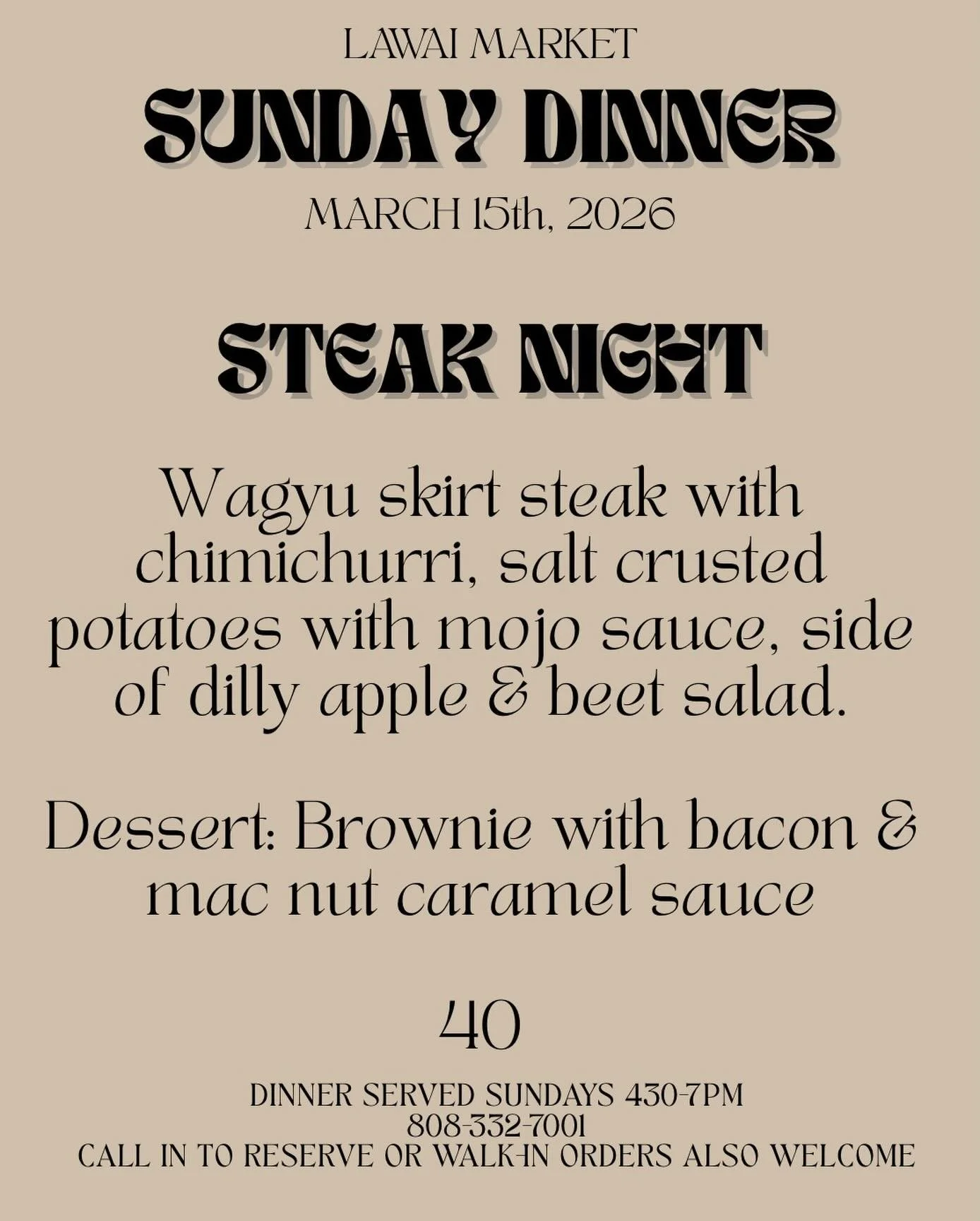 Tonight! 430-7pm
808-332-7001