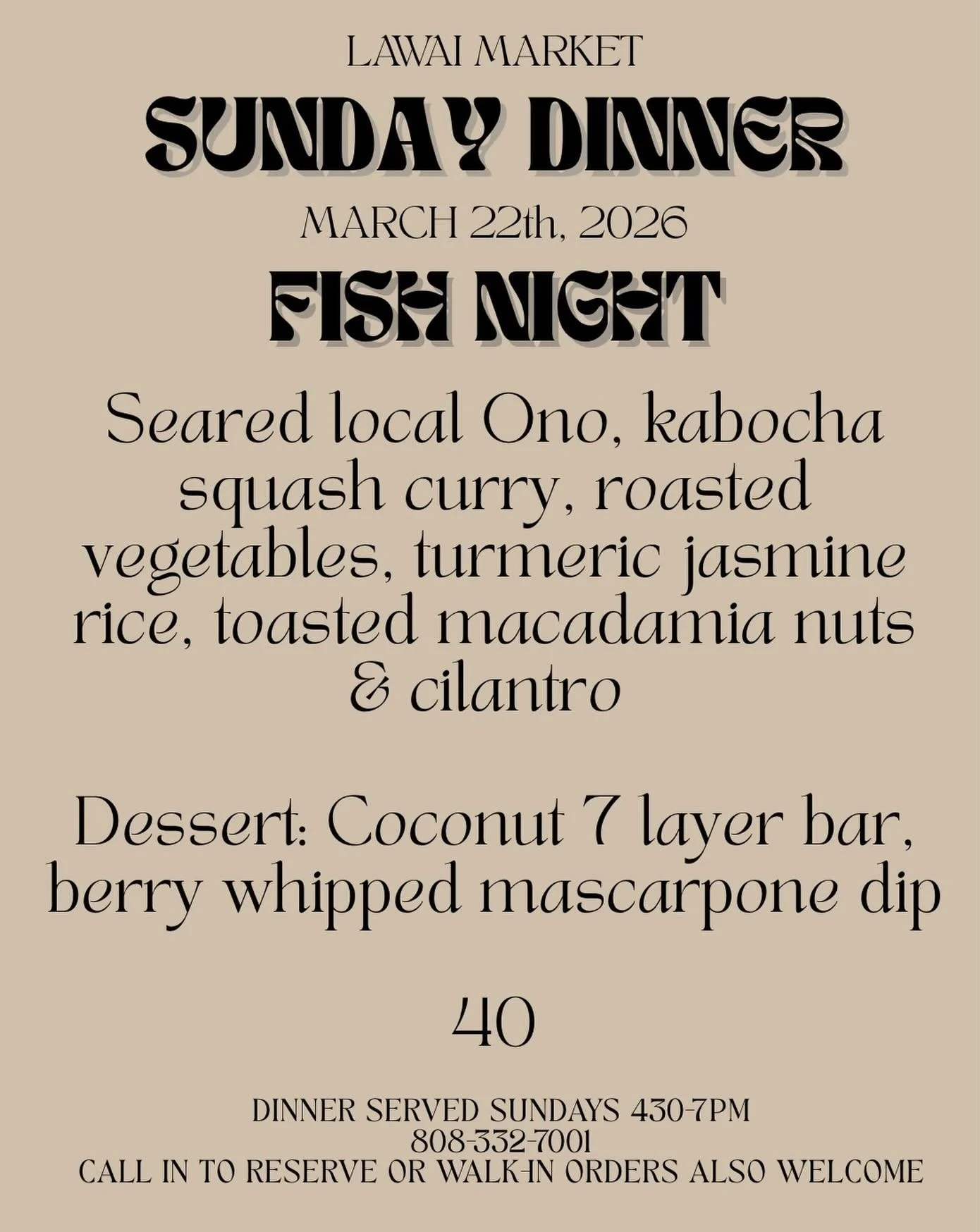 Tag a friend for a chance to win a free SUNDAY Night Dinner from Lawai Market! 
Winner must be following @lawaimarket 
Must be on Kaua&rsquo;i and able to pick up on SUNDAY between 430-7pm
Winner to be announced Saturday
1 comment = 1 entry unlimited