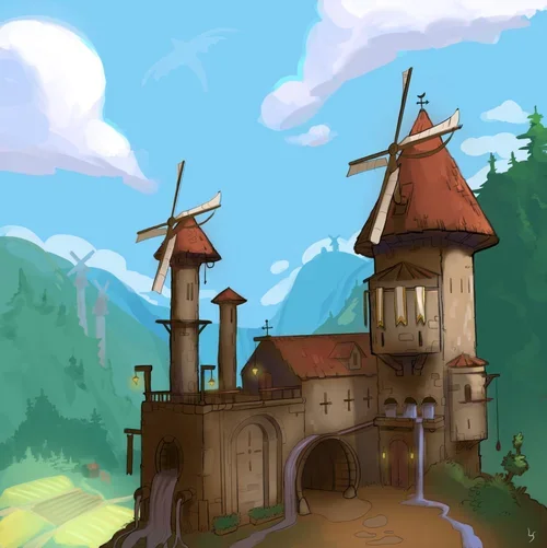 Castle illustration (Rendered in Procreate, structure modelling done in Blender)