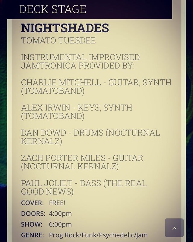 Really looking forward to this megajam! Overall super excited and grateful for the opportunity to play with all of these talented musicians. This new project, Nightshades, is going to be an amazing new creative outlet for all of us. Full freedom of e