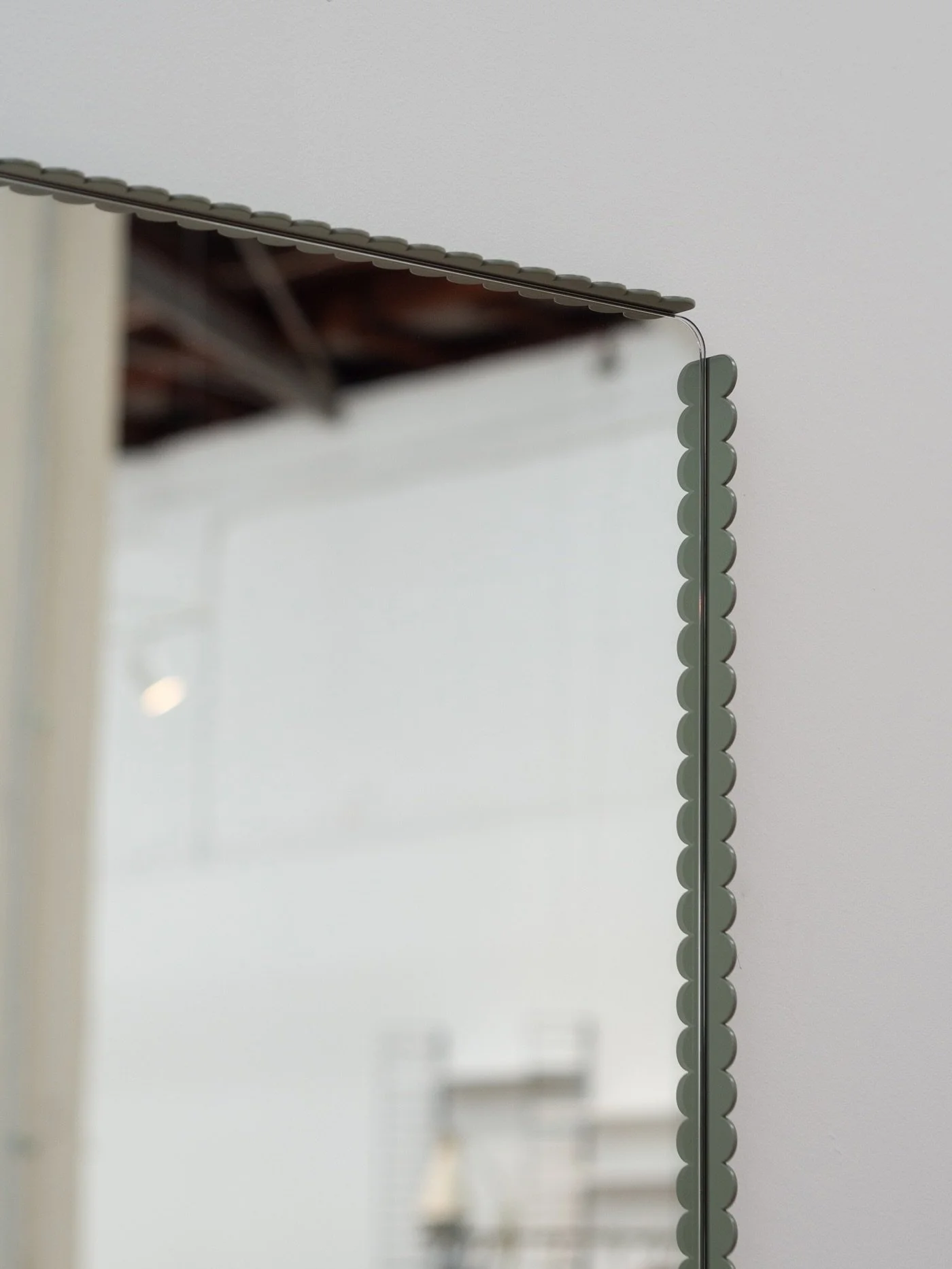 The Nice Mirror &mdash; Cloud Line is hanging pretty in matte mist green.

Made in New Zealand and available to order in custom sizes 📏

Stock held in raw aluminium (900 &times; 600 mm), powder-coated to order in your desired colour finish 🎨

#oddt