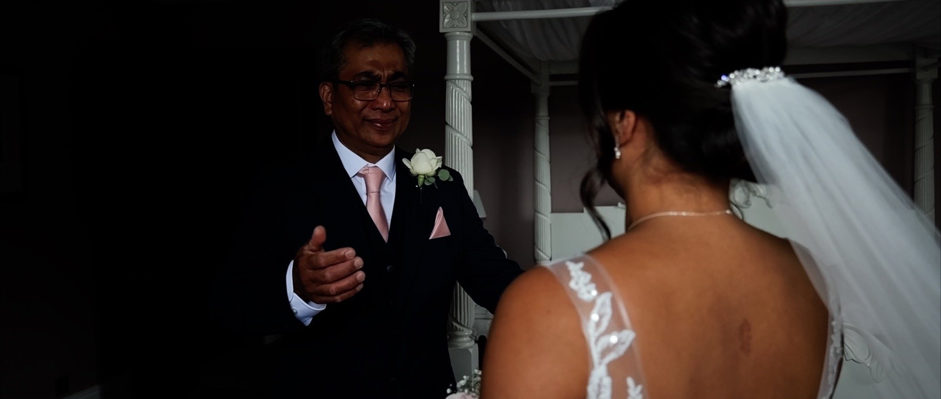 Dad sees his daughter the bride before she gets married. Wedding video Essex 3 Cheers Media.jpg