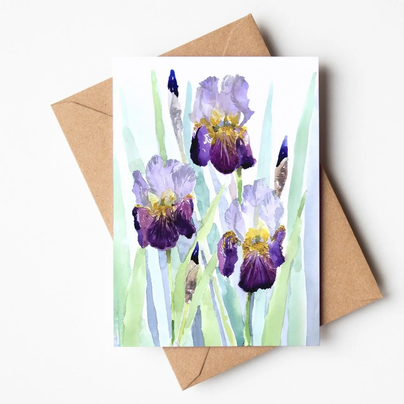 Bearded iris greetings card by Louise Man
