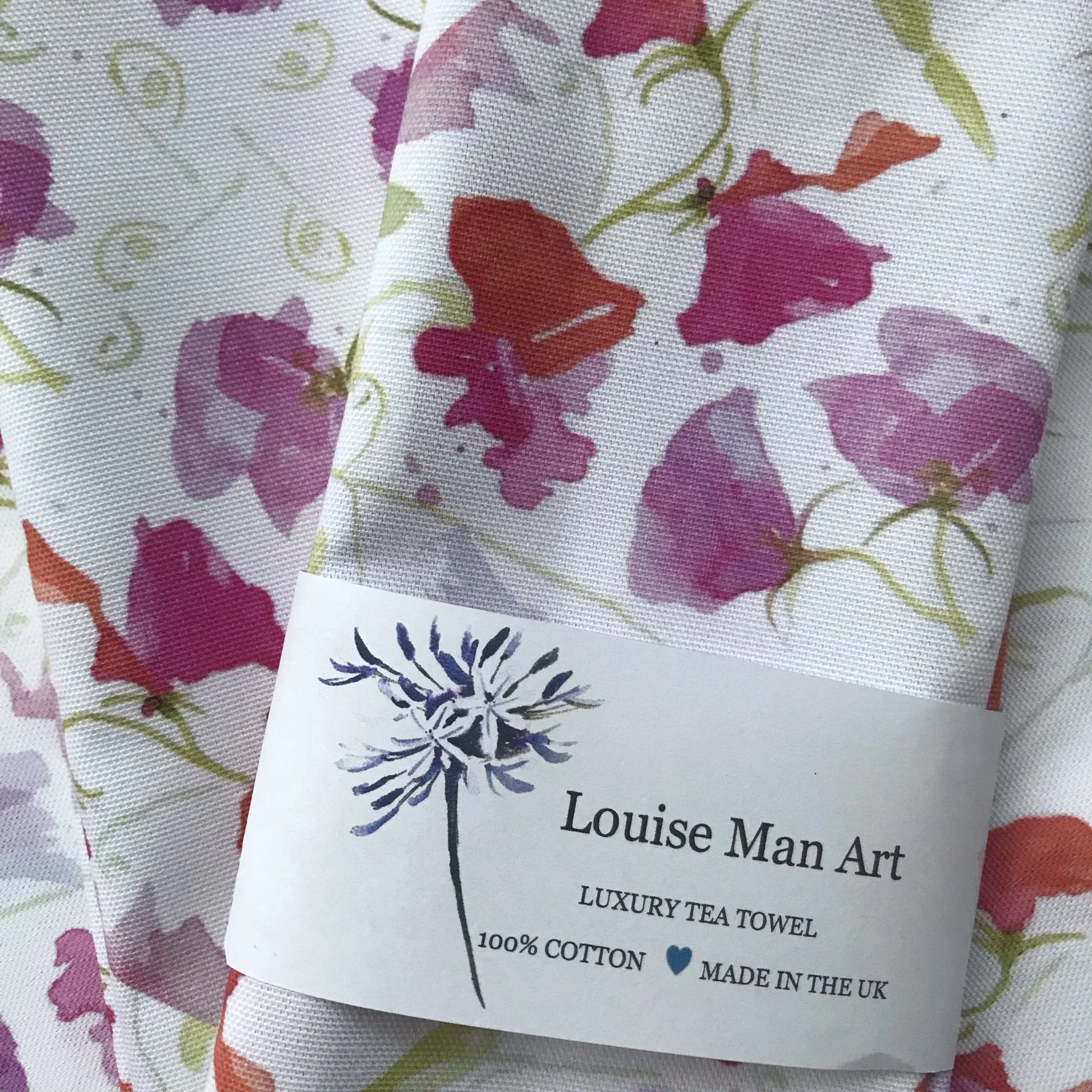 Pink sweetpea tea towel